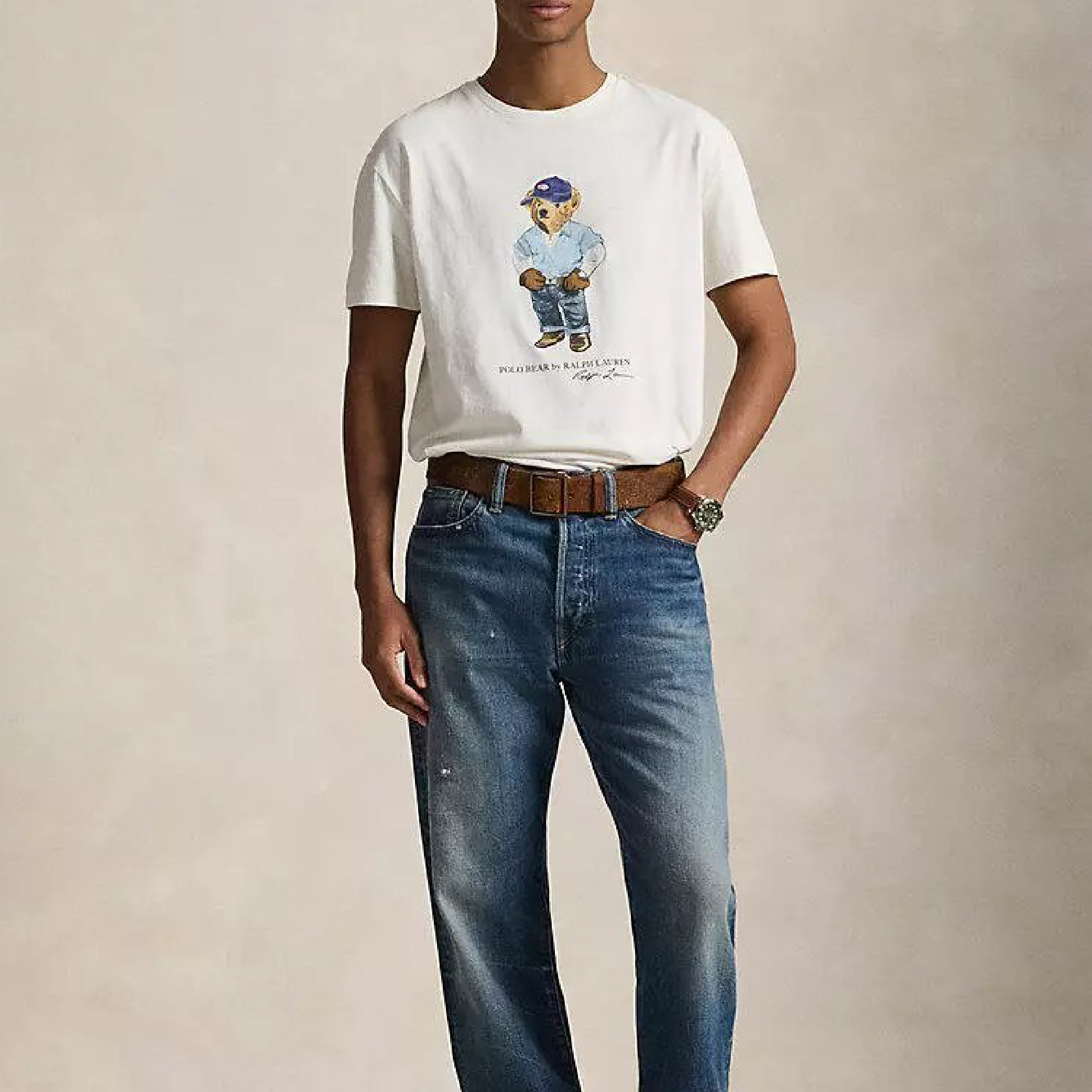 Polo Ralph Lauren Men's Polo Bear blue cap with gloves tee-07