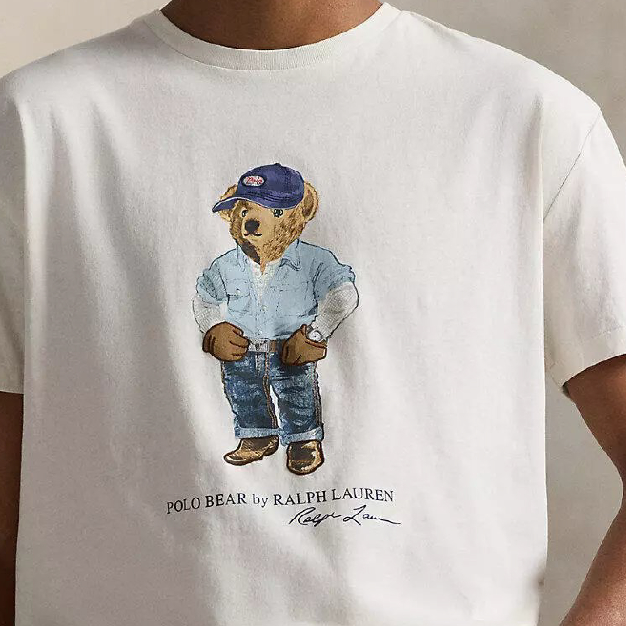 Polo Ralph Lauren Men's Polo Bear blue cap with gloves tee-04
