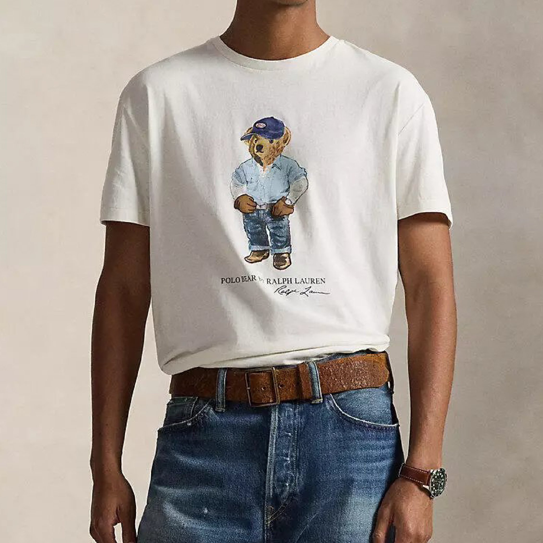 Polo Ralph Lauren Men's Polo Bear blue cap with gloves tee-05
