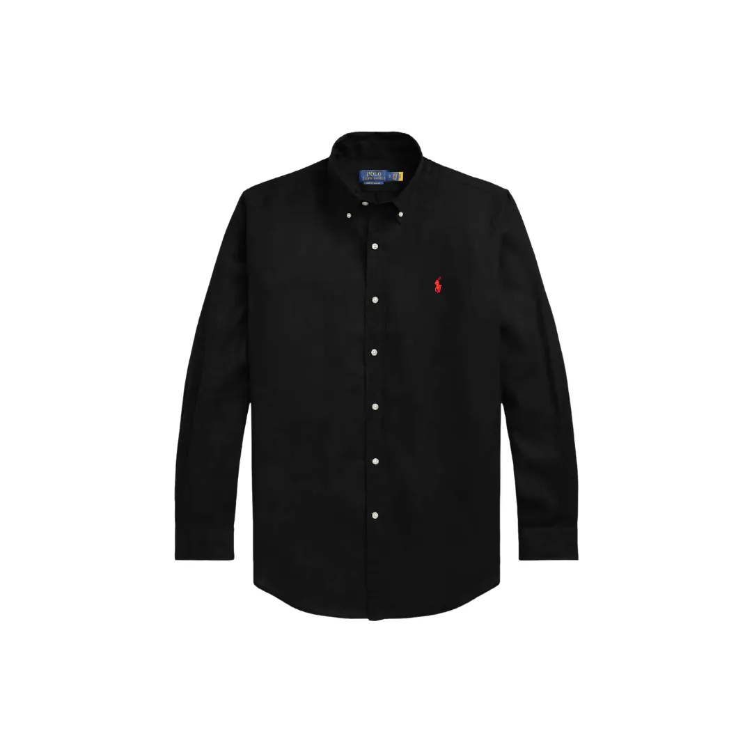 Polo Ralph Lauren Garment Dyed Basic Small Pony Oxford L:S Collar Shirt black:red