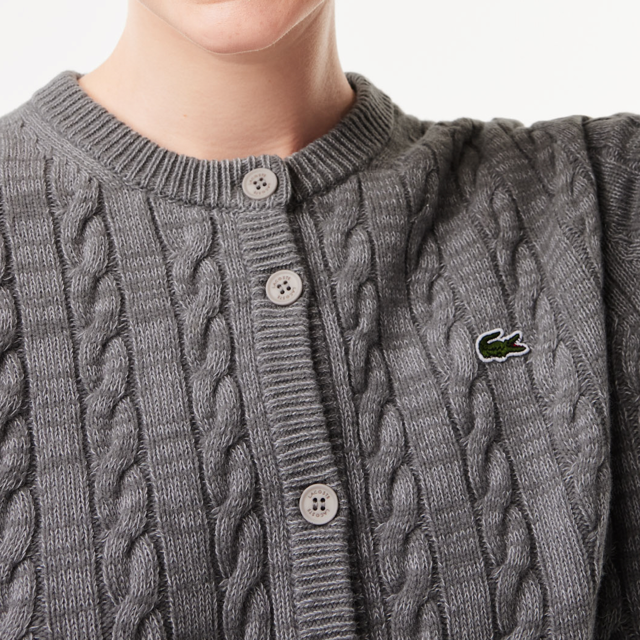 Lacoste Women's Cotton and Wool Cable Knit Cardigan-08