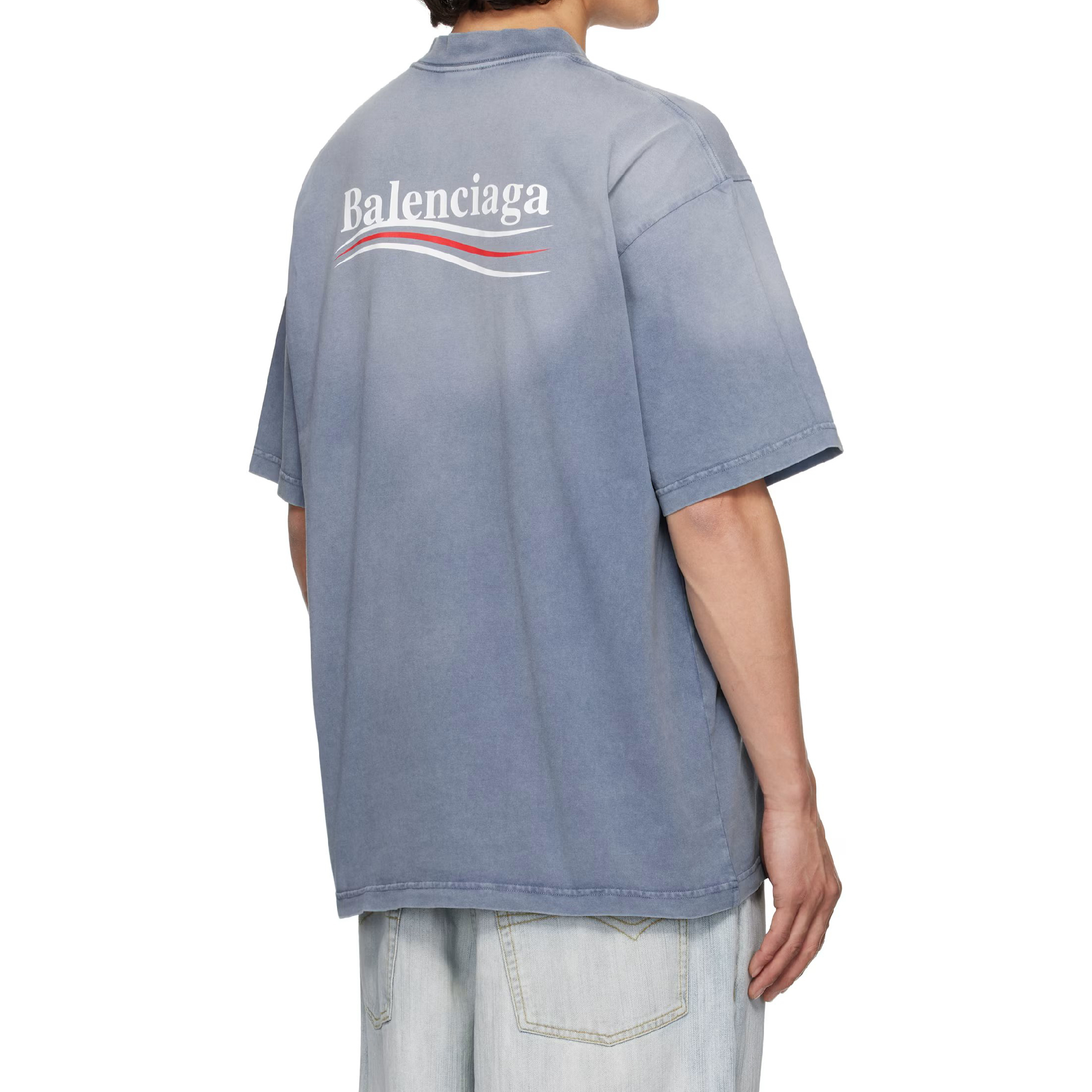 Balenciaga campaign faded blue logo tee-05