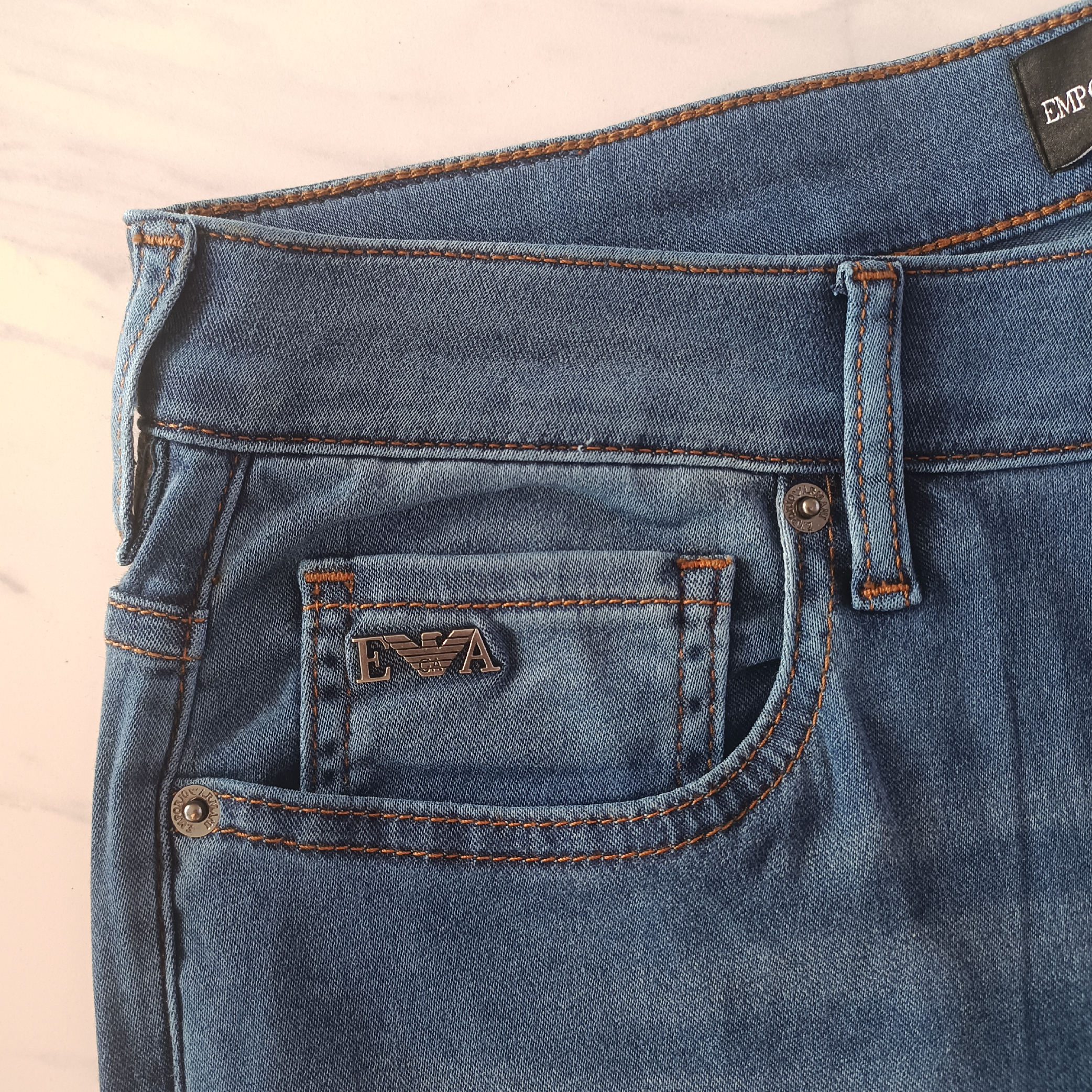 Emporio Armani SS25 Sea Blue Washed Denim Jeans-05