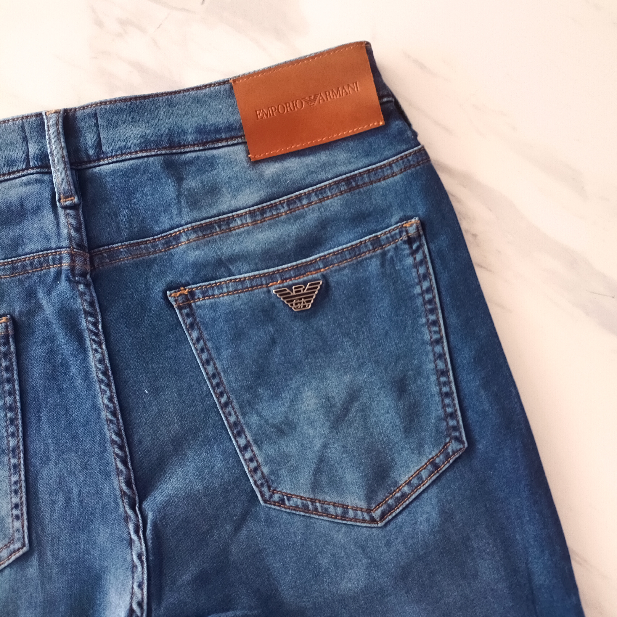 Emporio Armani SS25 Sea Blue Washed Denim Jeans-06