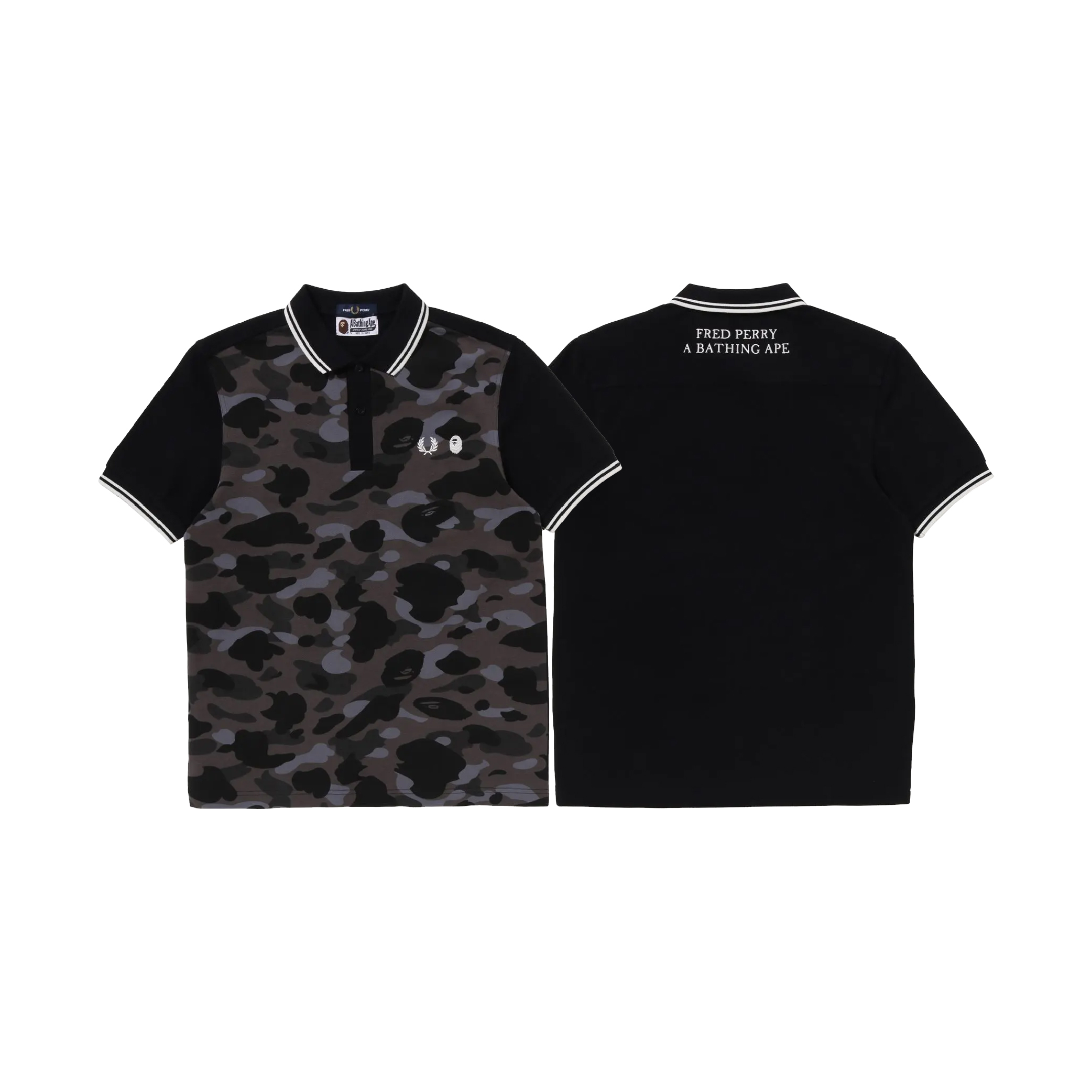 Bathing Ape X Fred Perry Black Camo Polo Tee-01