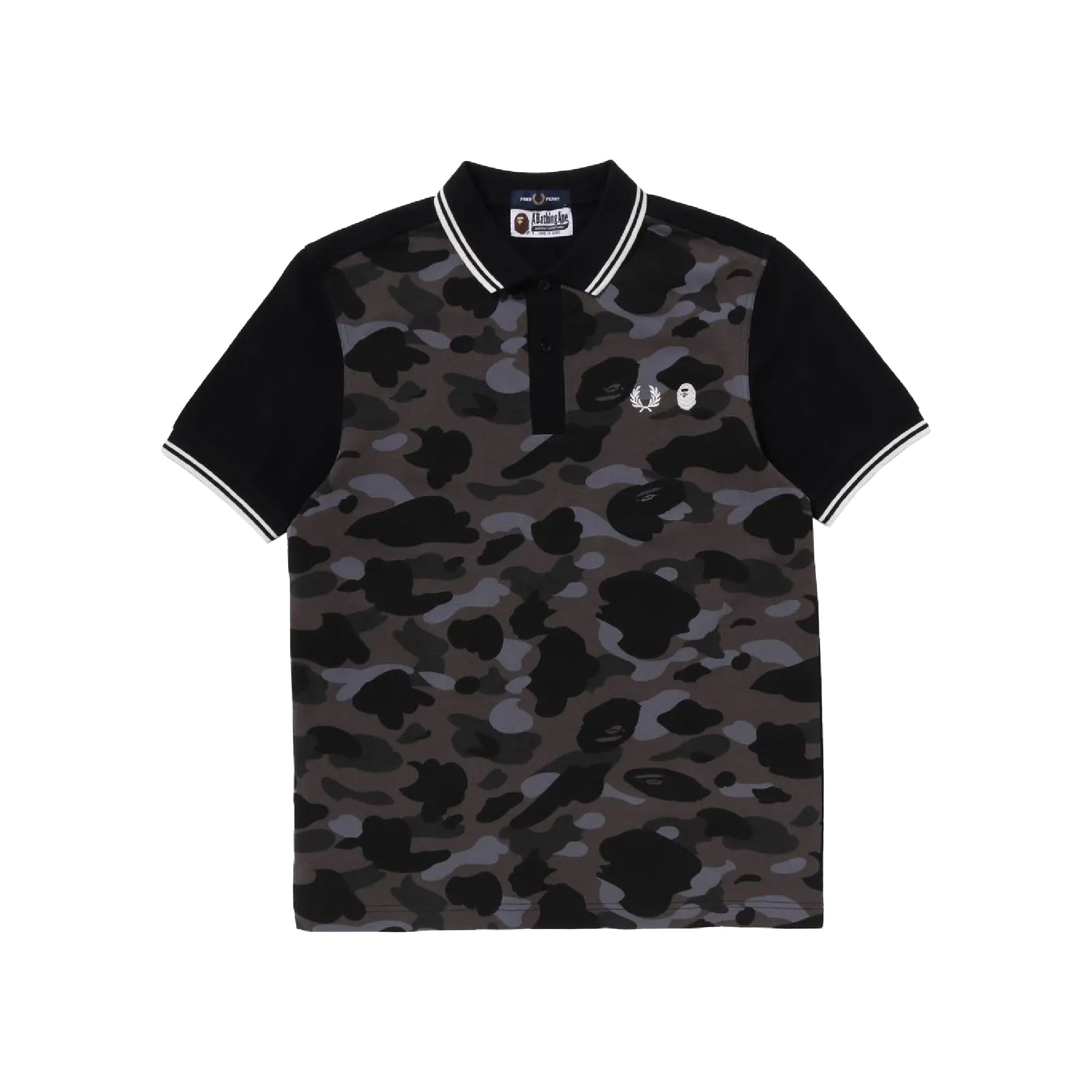 Bathing Ape X Fred Perry Black Camo Polo Tee-02