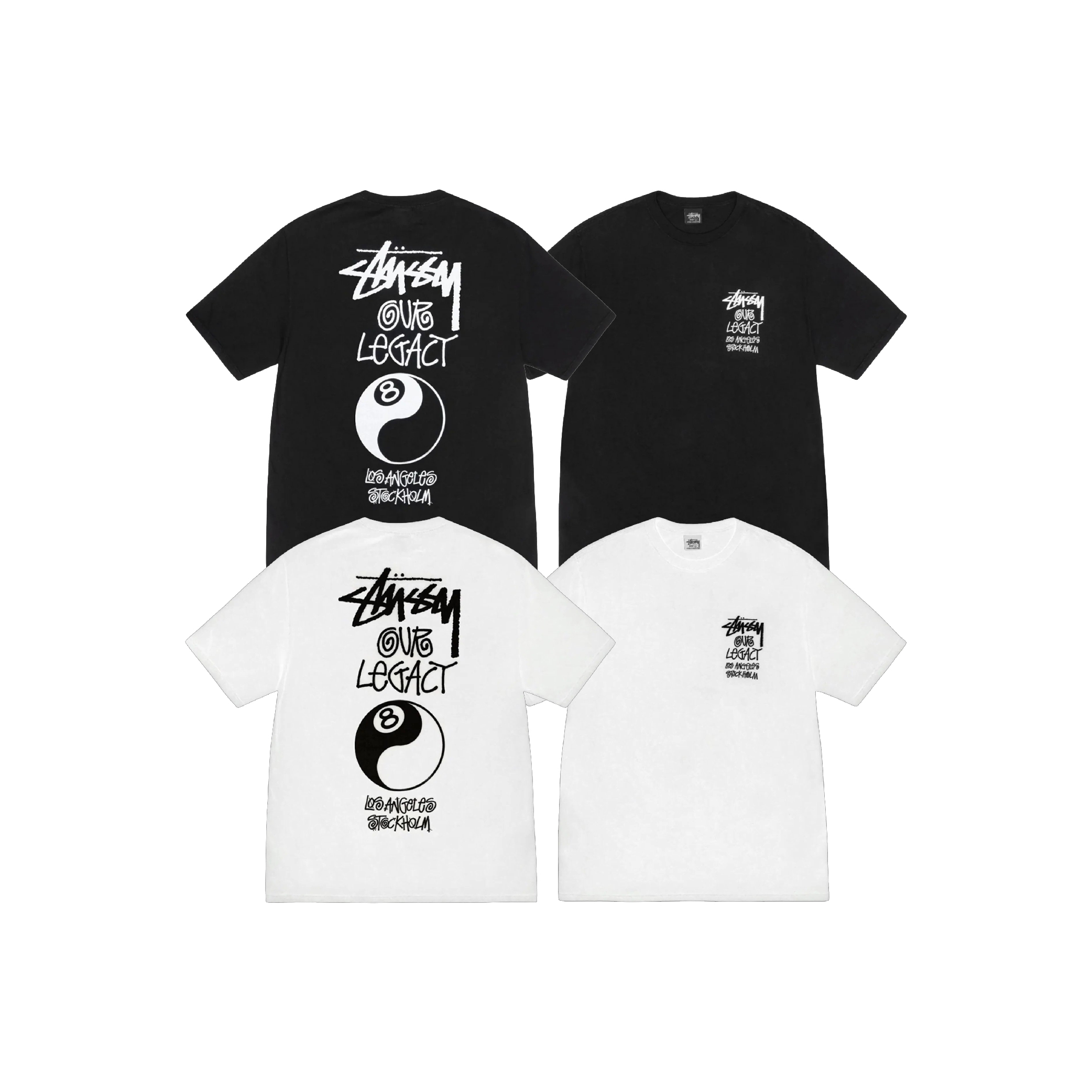 Stüssy x Our Legacy Work Shop 8 Ball Yin Yang Pigment Dyed Tee Black (FW24)-01