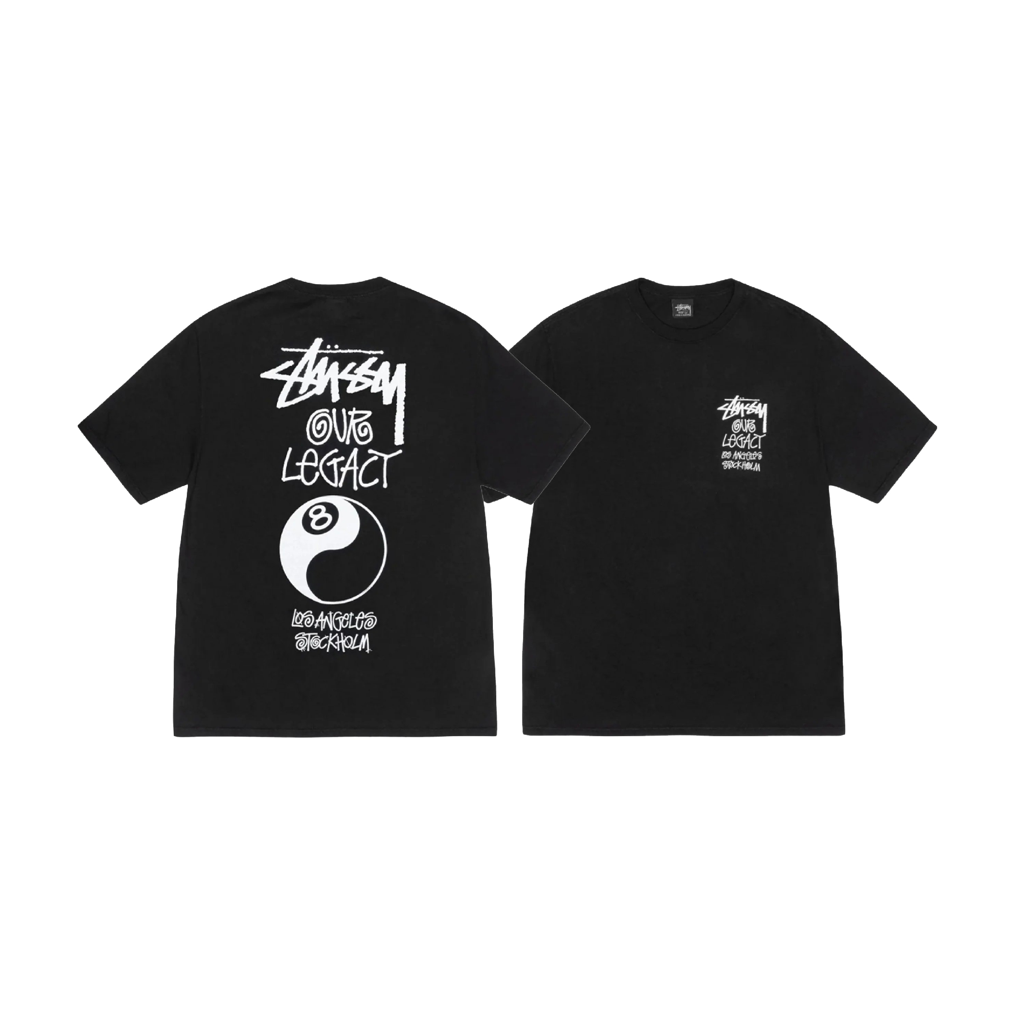 Stüssy x Our Legacy Work Shop 8 Ball Yin Yang Pigment Dyed Tee Black (FW24)-02