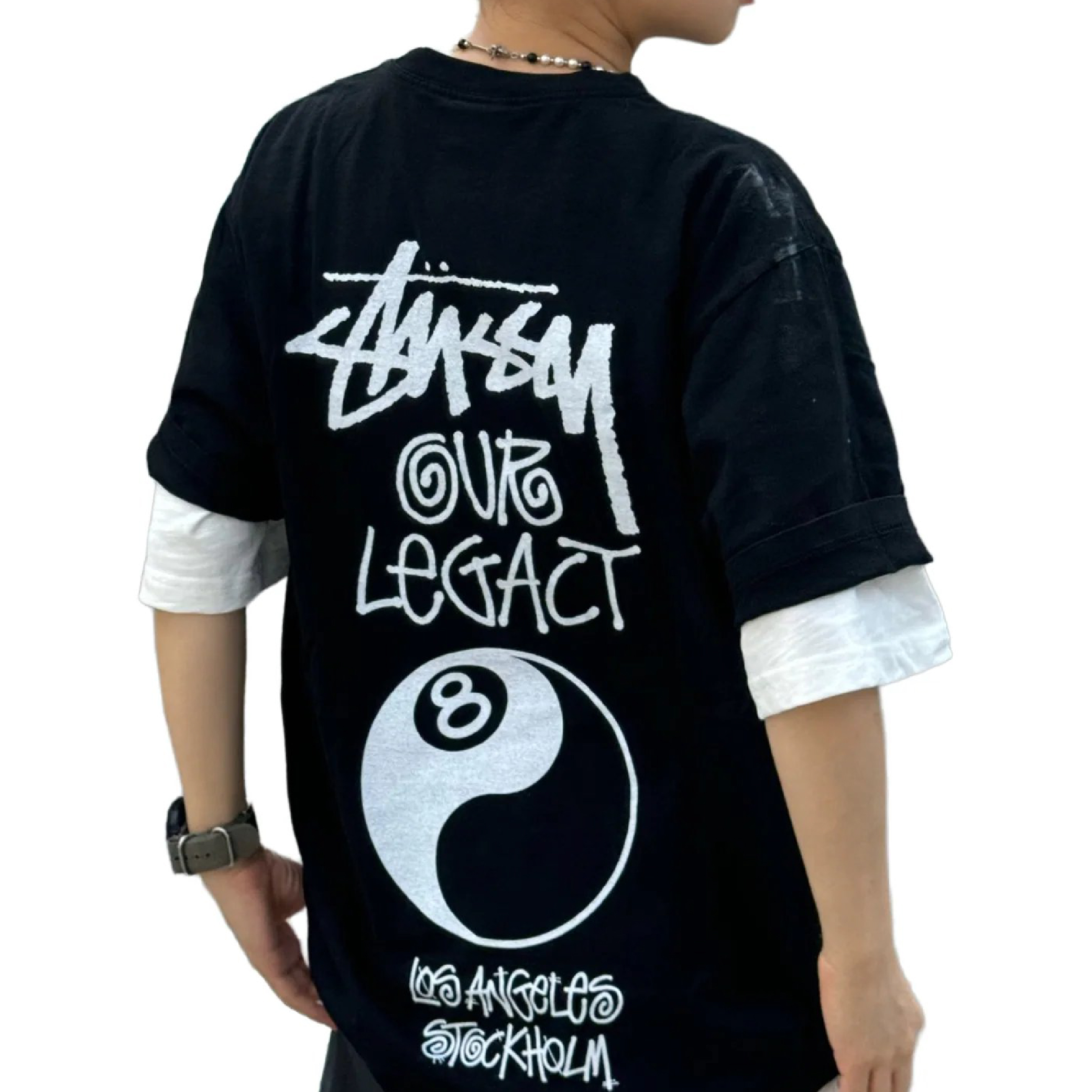 Stüssy x Our Legacy Work Shop 8 Ball Yin Yang Pigment Dyed Tee Black (FW24)-09
