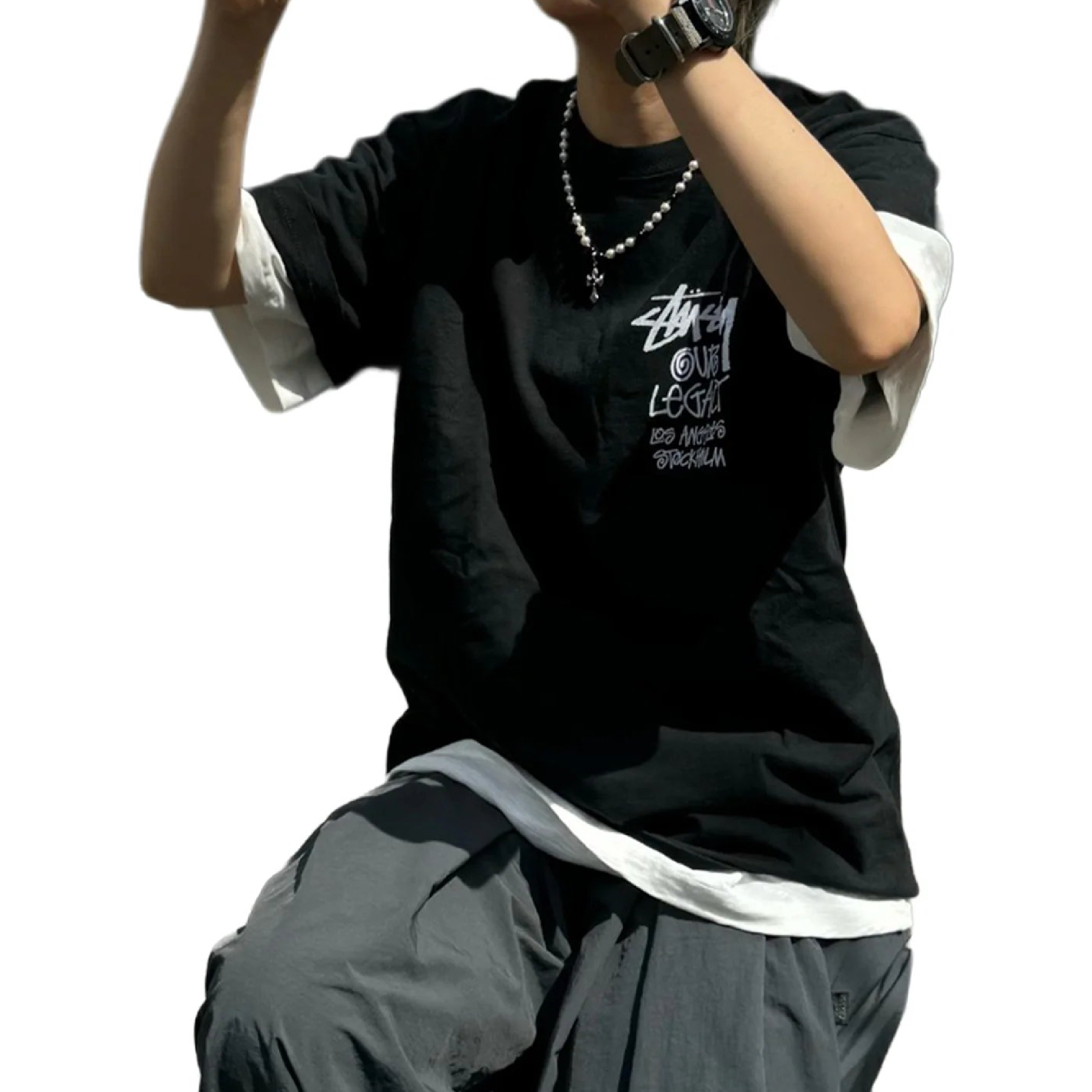 Stüssy x Our Legacy Work Shop 8 Ball Yin Yang Pigment Dyed Tee Black (FW24)-08