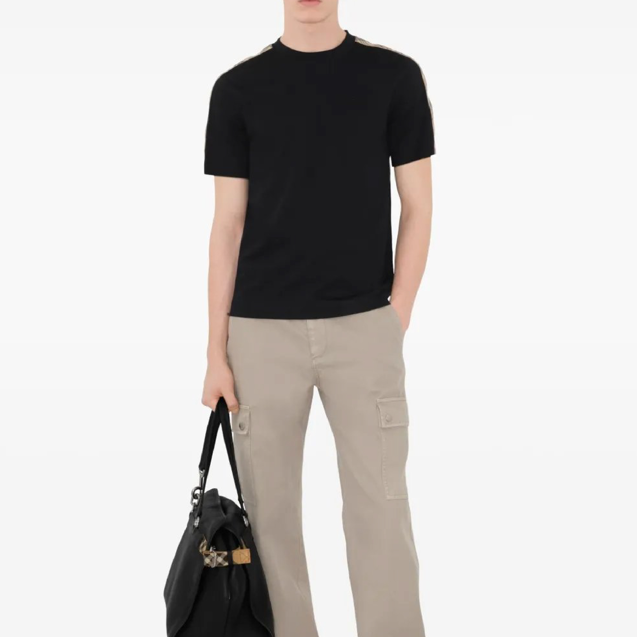 Burberry checkered-trim cotton T-shirt-05