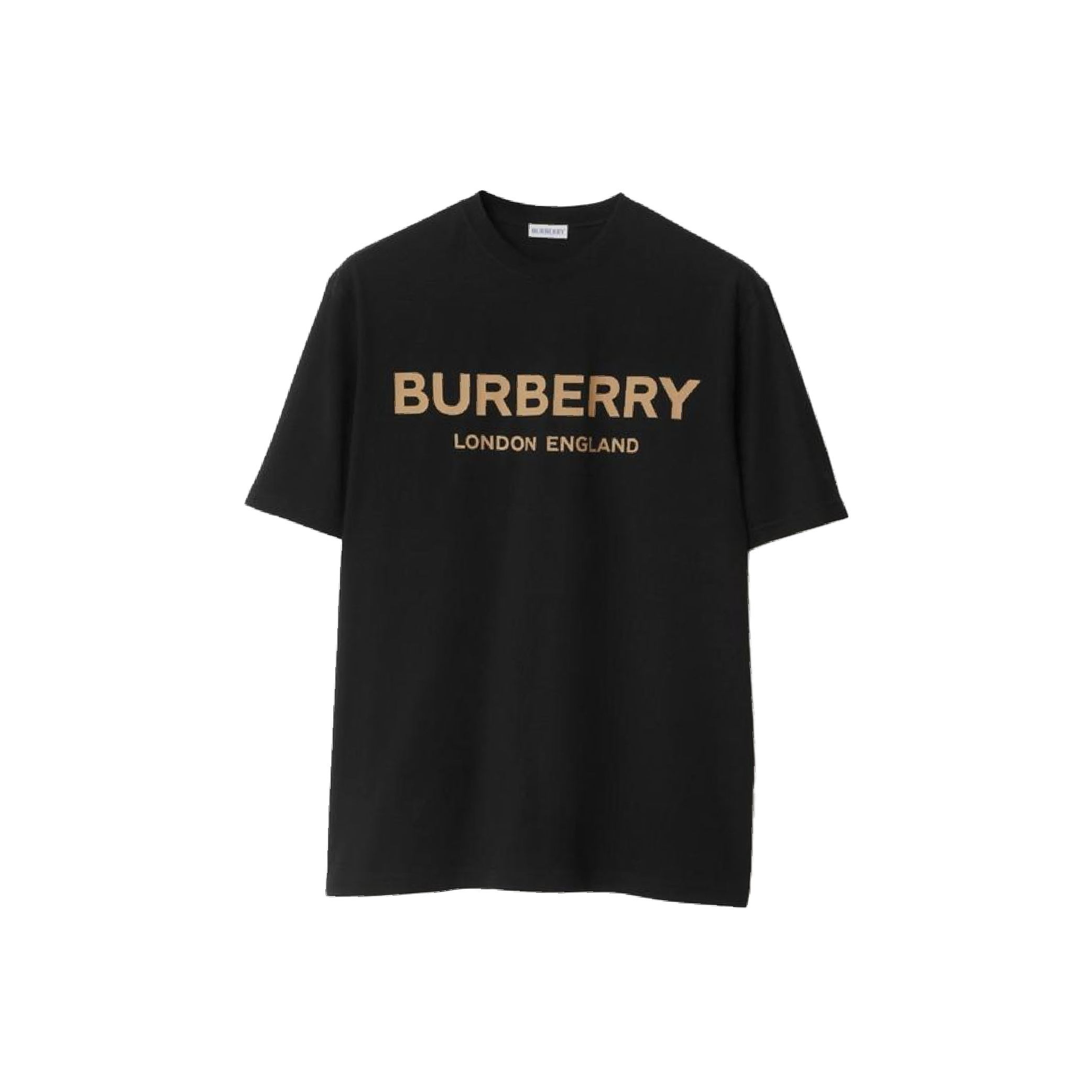 Burberry gold wording logo print black tee-01