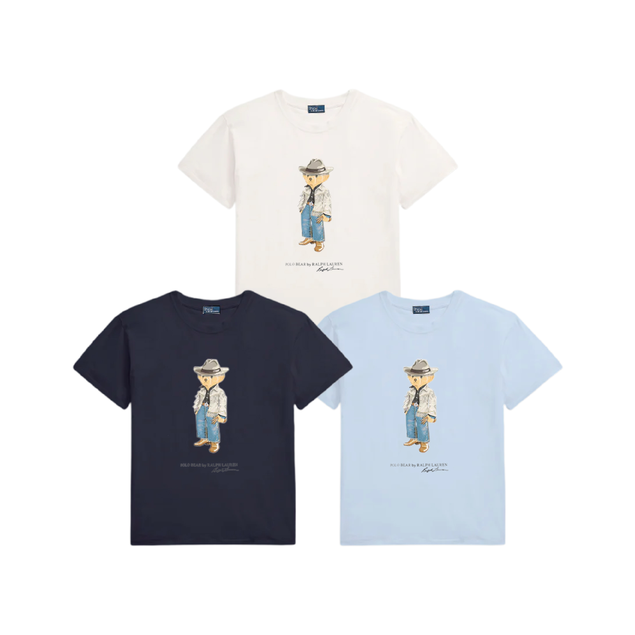 Polo Ralph Lauren T-Shirt White Navy Sky Blue Bear-01