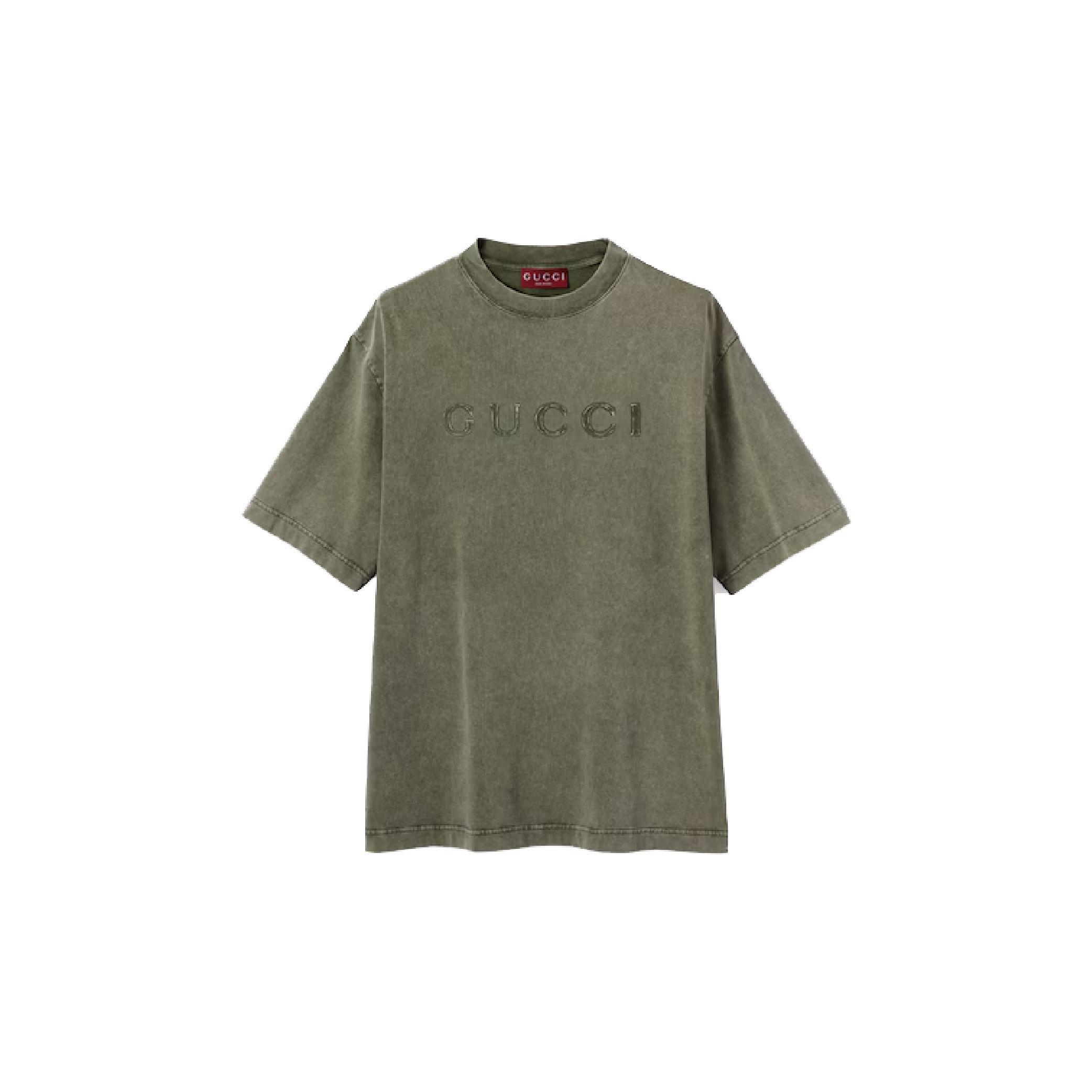 Gucci Embroidered Logo Forest Green Garment Dyed Tee-01