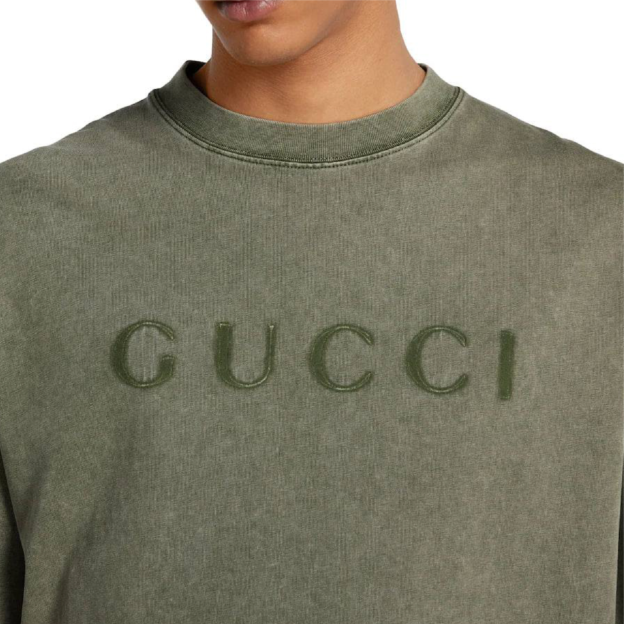 Gucci Embroidered Logo Forest Green Garment Dyed Tee-03