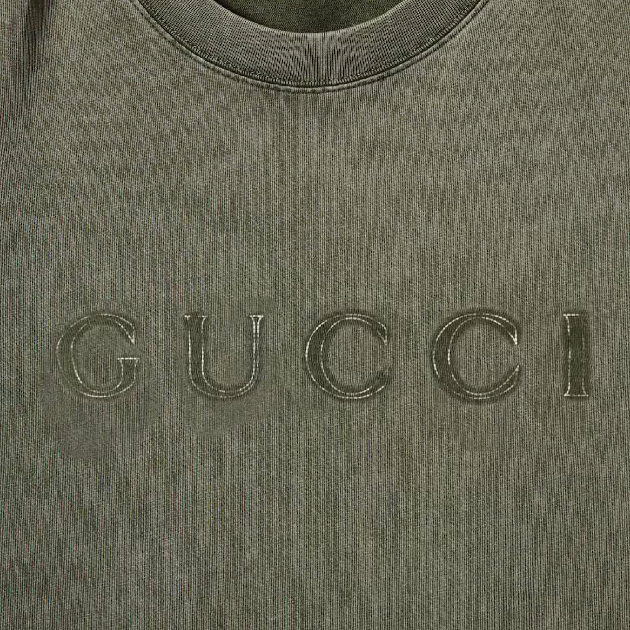 Gucci Embroidered Logo Forest Green Garment Dyed Tee-02