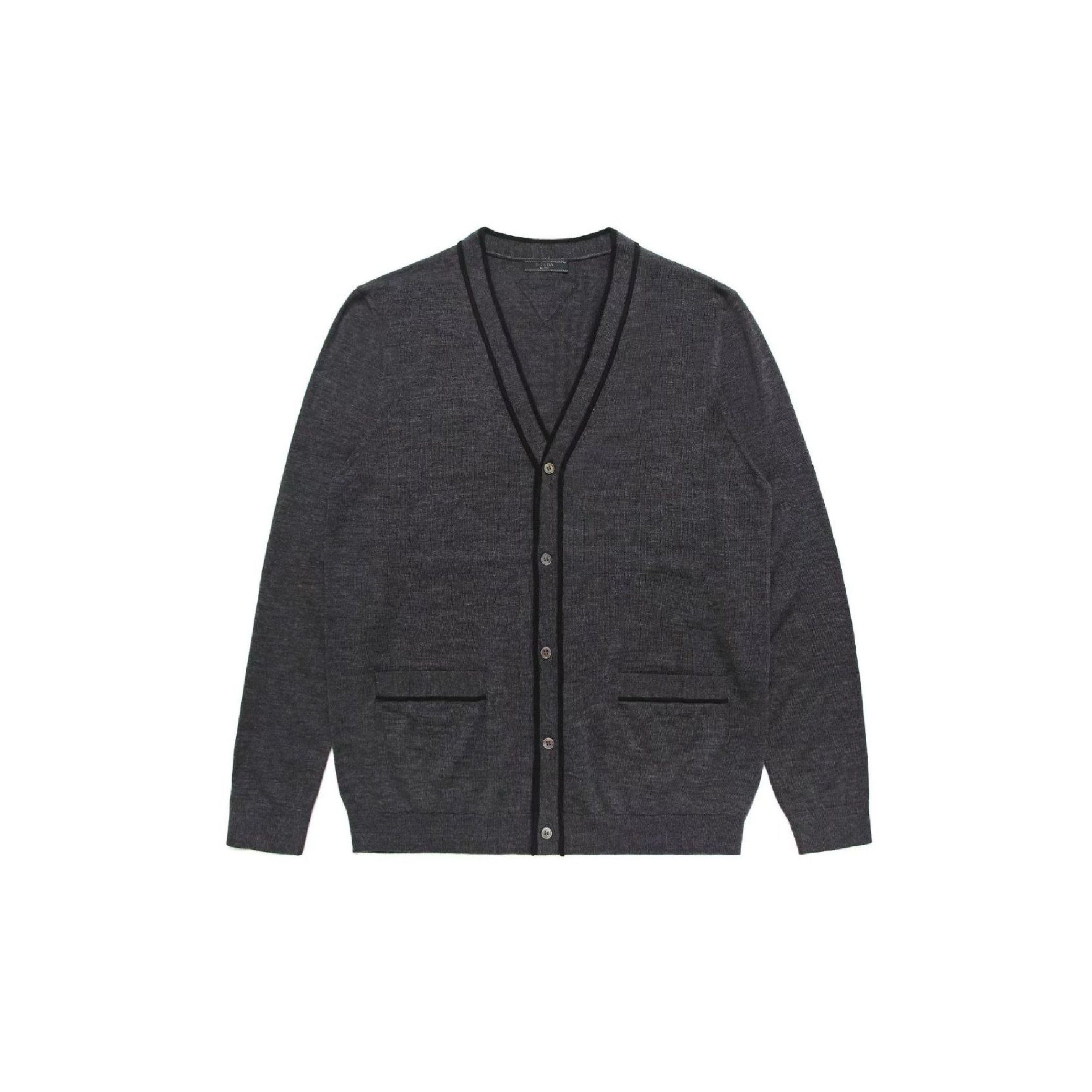 Prada Back Triangle Logo Boxy-Fit Wool-Knitted Cardigan-01
