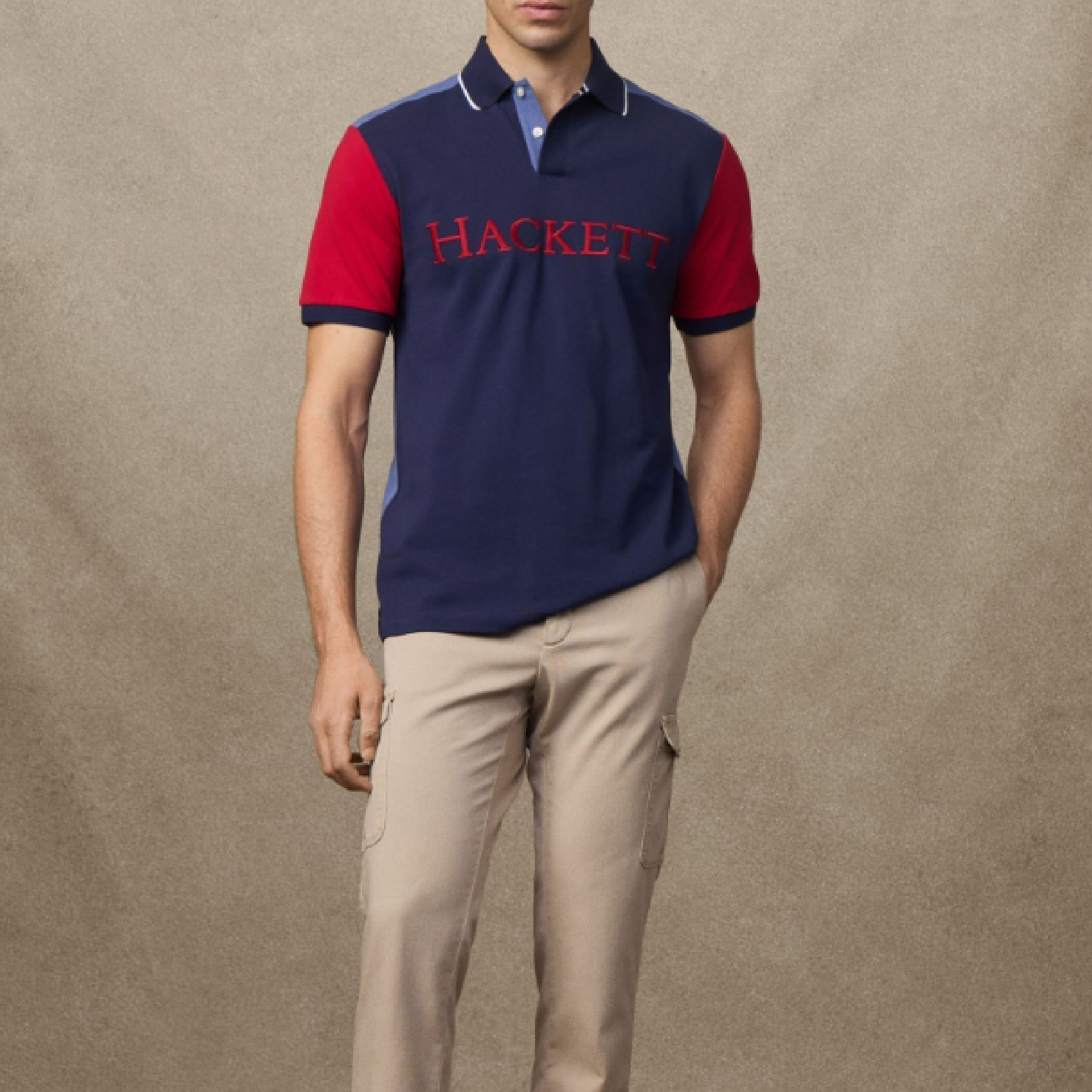Hackett London Contrast Sleeve Diagonal Red Polo-06