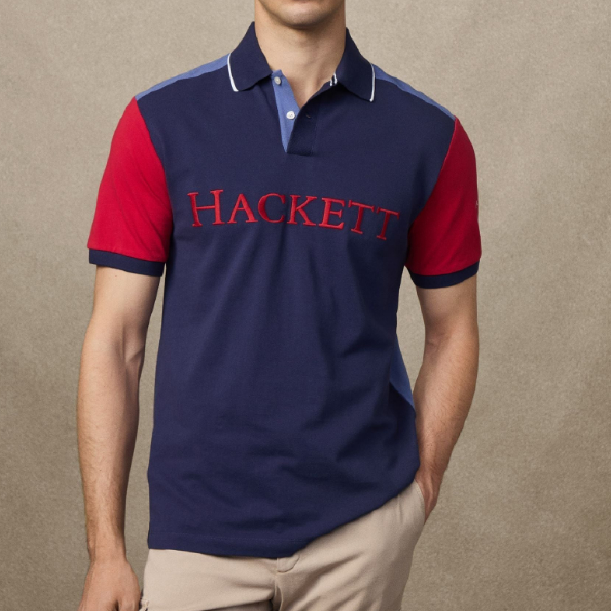 Hackett London Contrast Sleeve Diagonal Red Polo-05