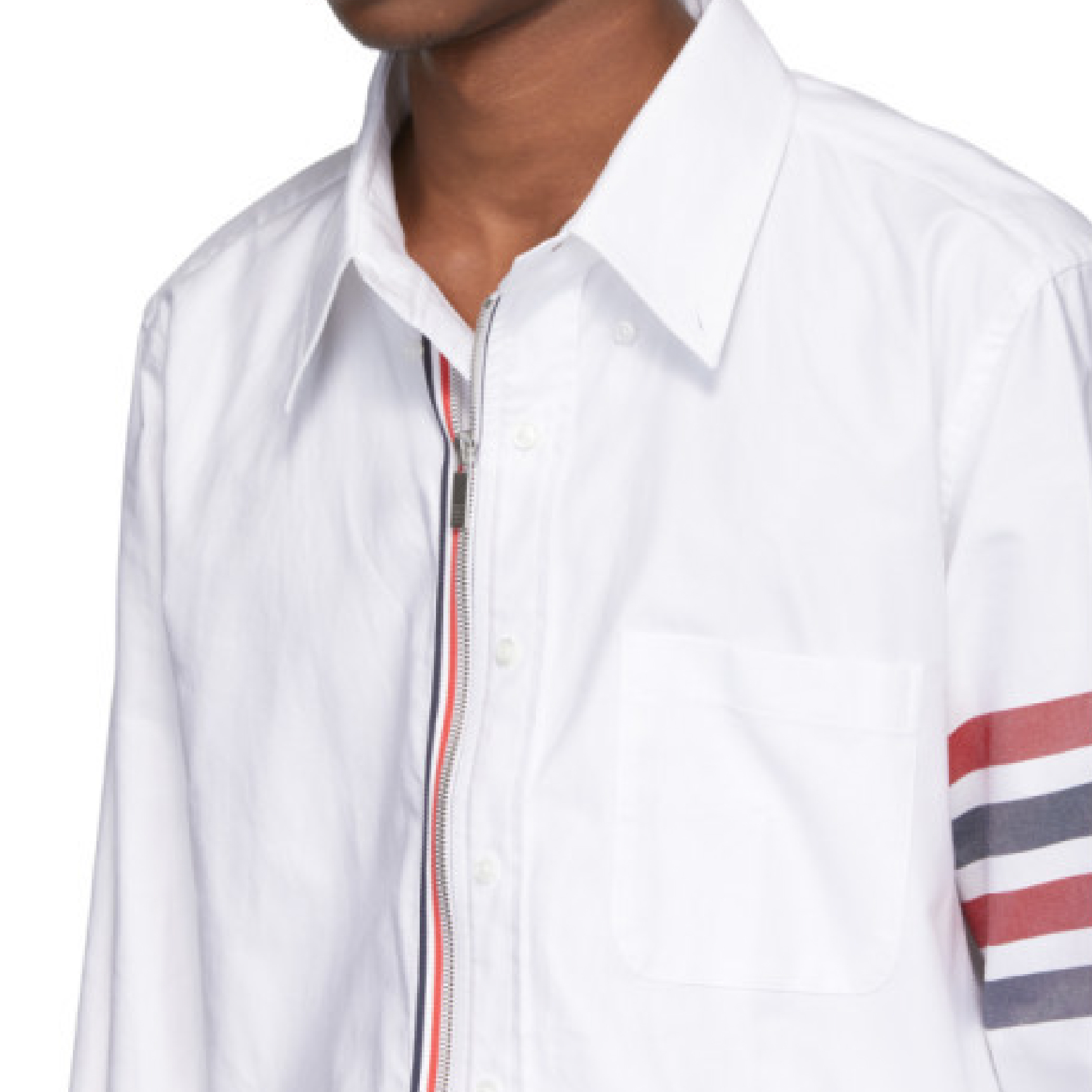 Thom Browne White Zip Front 4-Bar Shirt-02