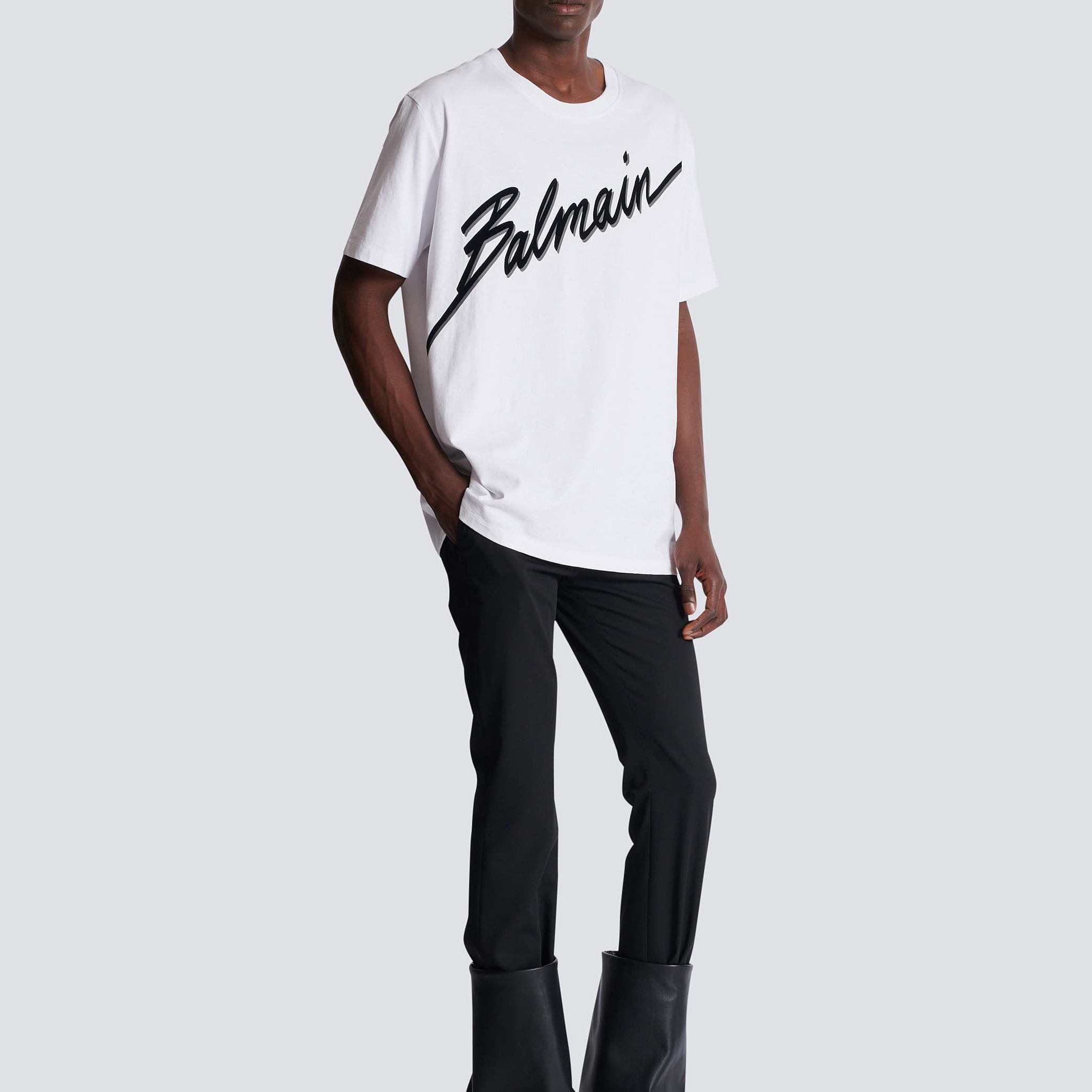 Balmain T-shirt with flocked Balmain Letter logo-05
