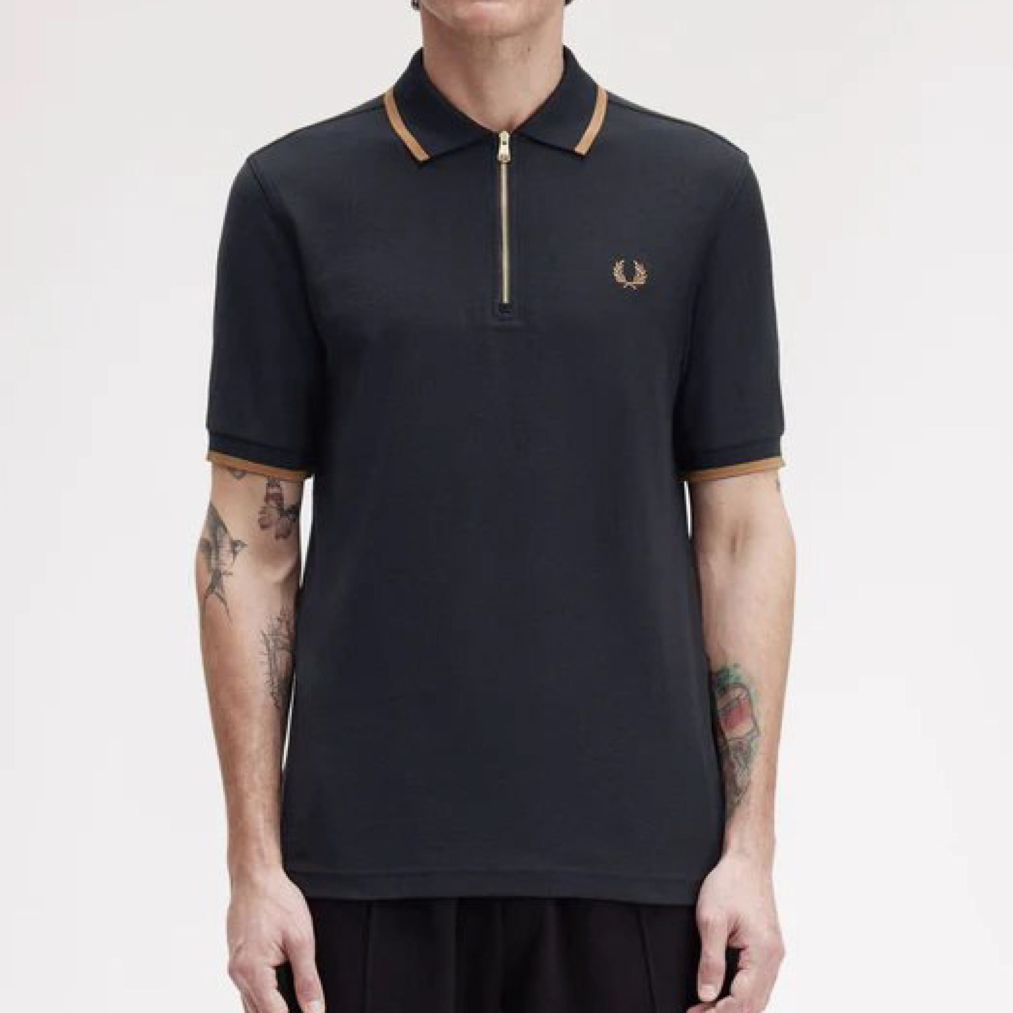 Fred Perry Half-Zip Collar Polo Shirt in Black-05
