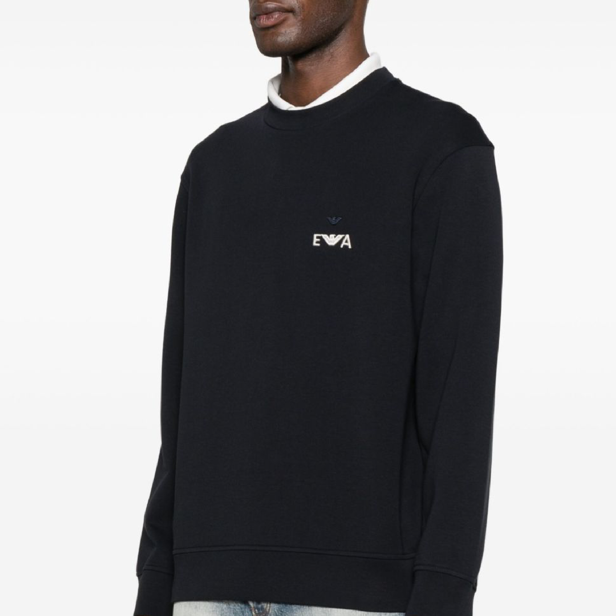 Emporio Armani Embroidered Small Wording Eagle Logo Crewneck Sweatshirt in Black-03