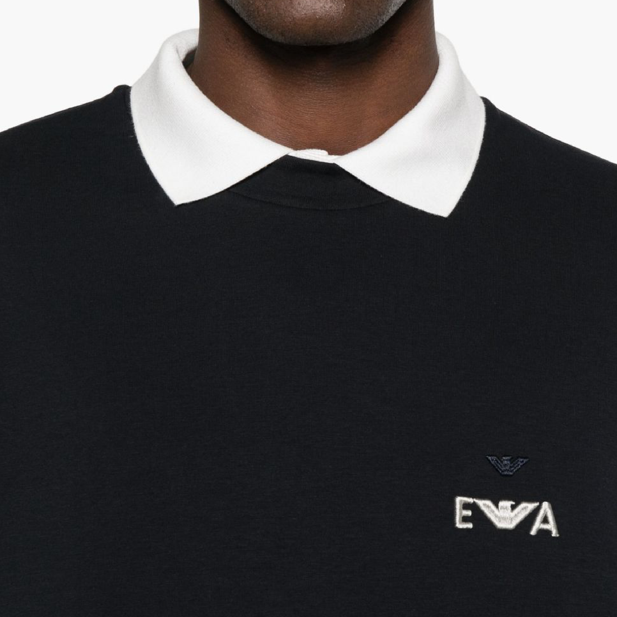 Emporio Armani Embroidered Small Wording Eagle Logo Crewneck Sweatshirt in Black-02
