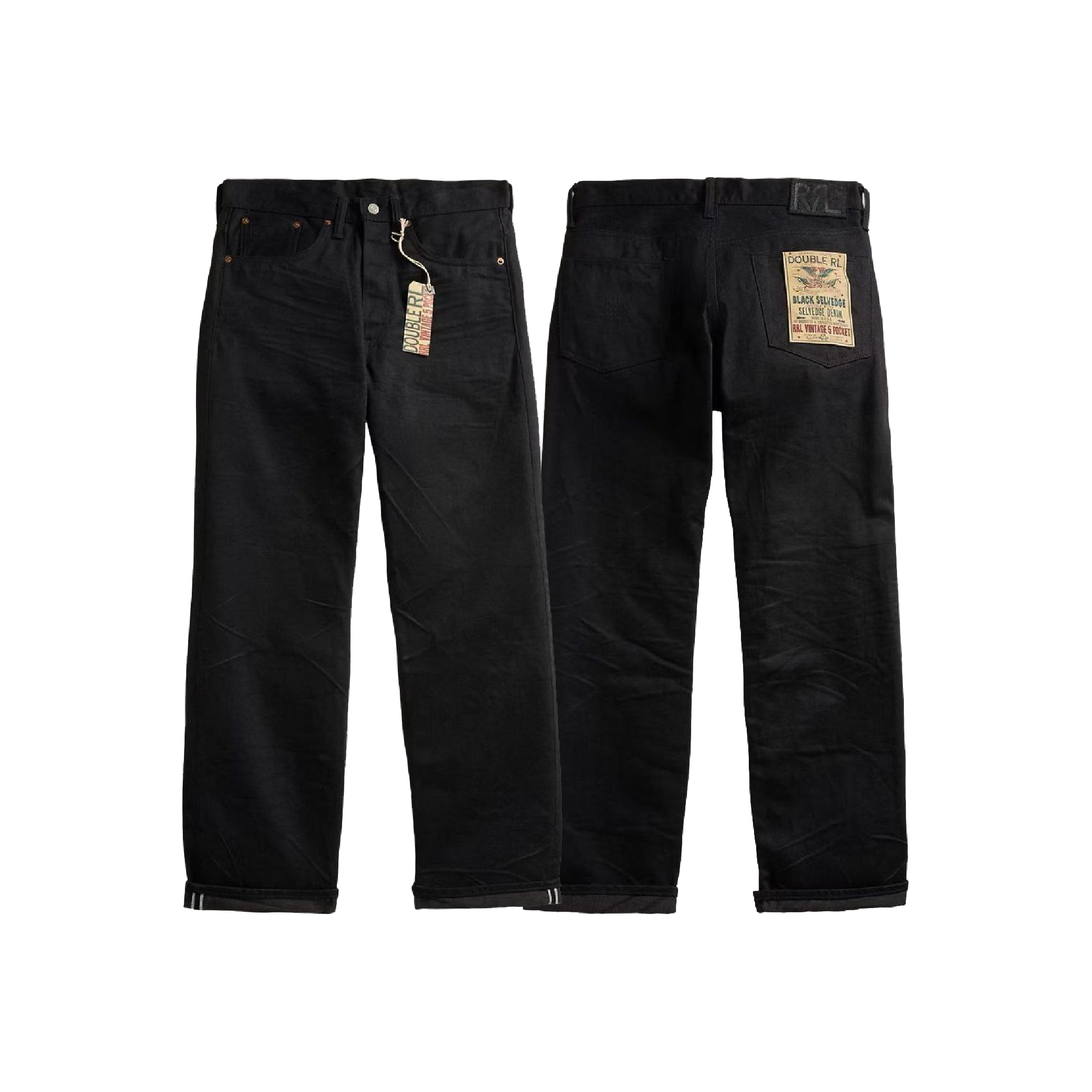 RRL Ralph Lauren Wide-Fit Black Selvedge Denim Jeans-01
