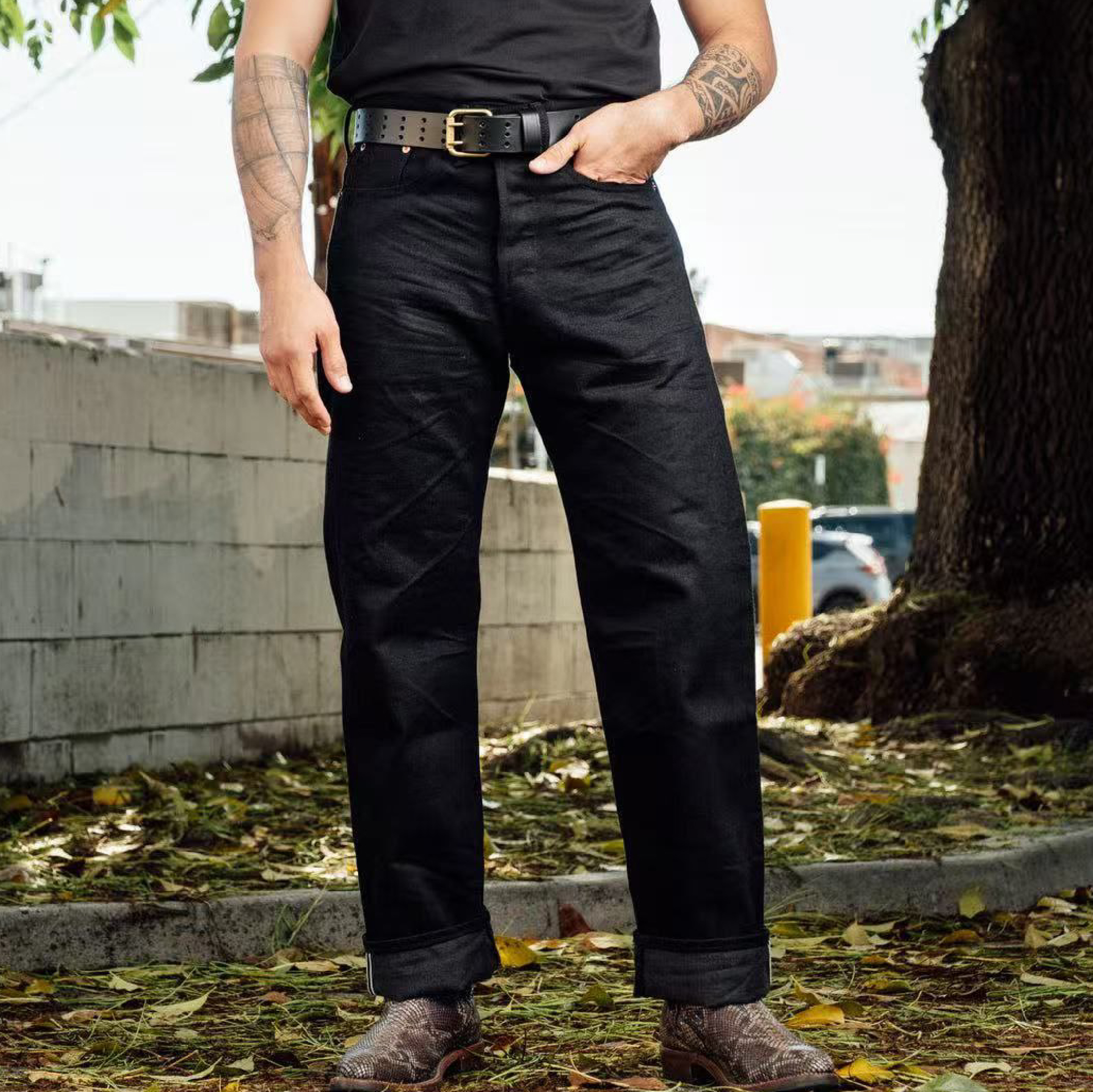 RRL Ralph Lauren Wide-Fit Black Selvedge Denim Jeans-08