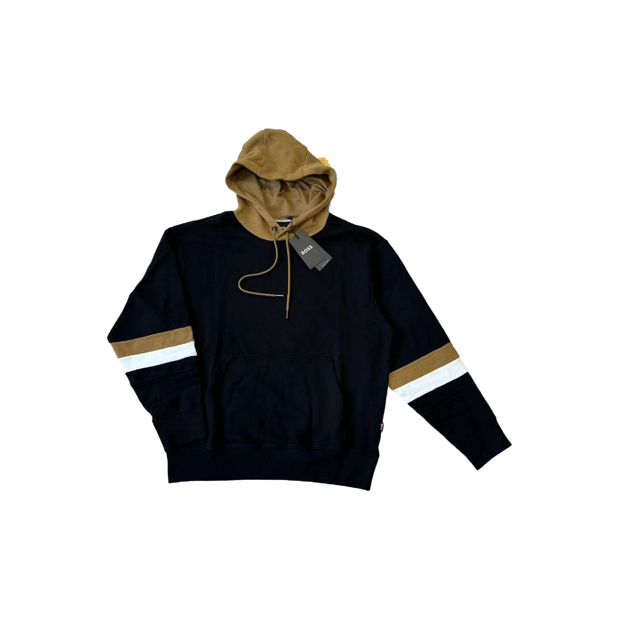 Hugo Boss Contrast Hood Striped Sleeve Black Hoodie-01