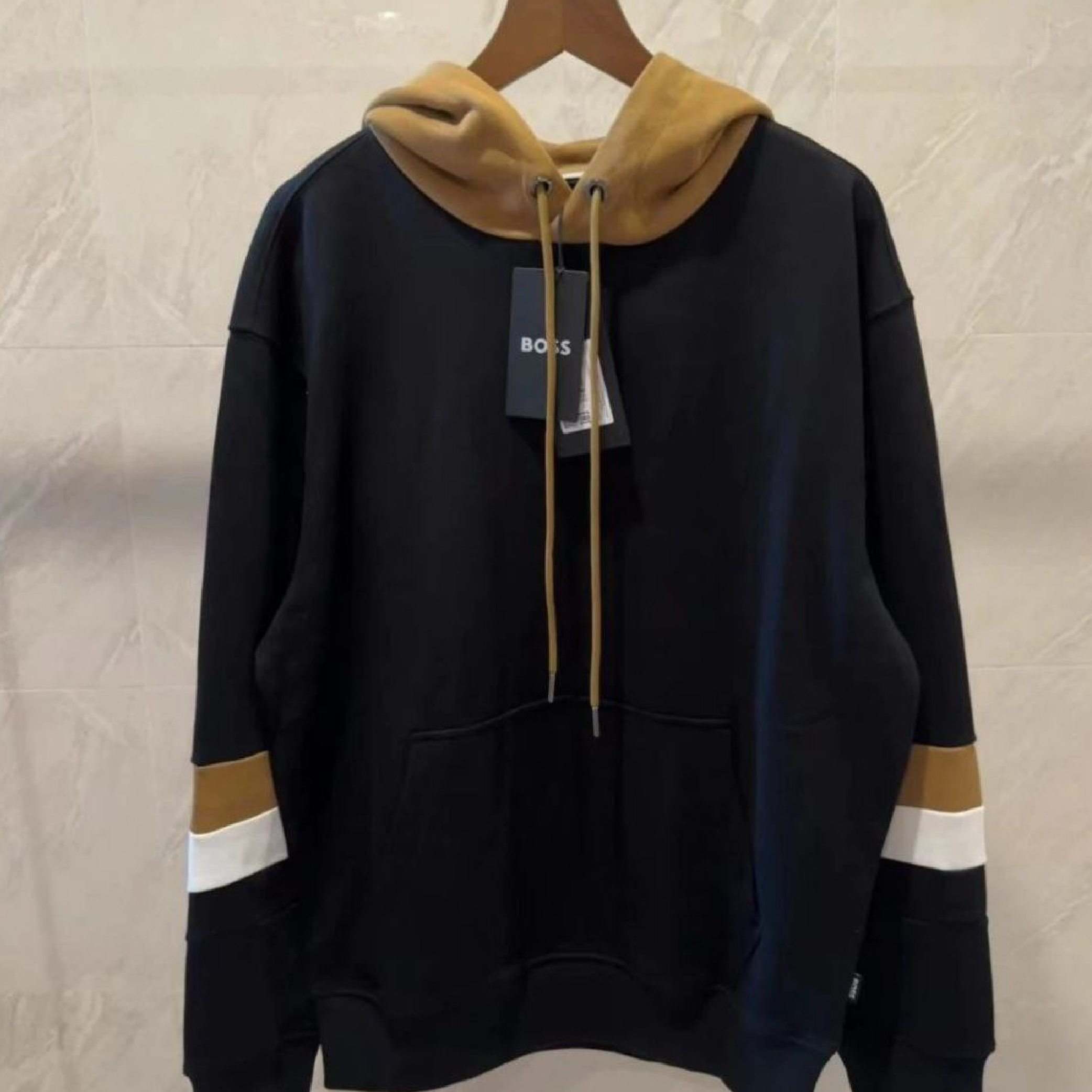 Hugo Boss Contrast Hood Striped Sleeve Black Hoodie-03