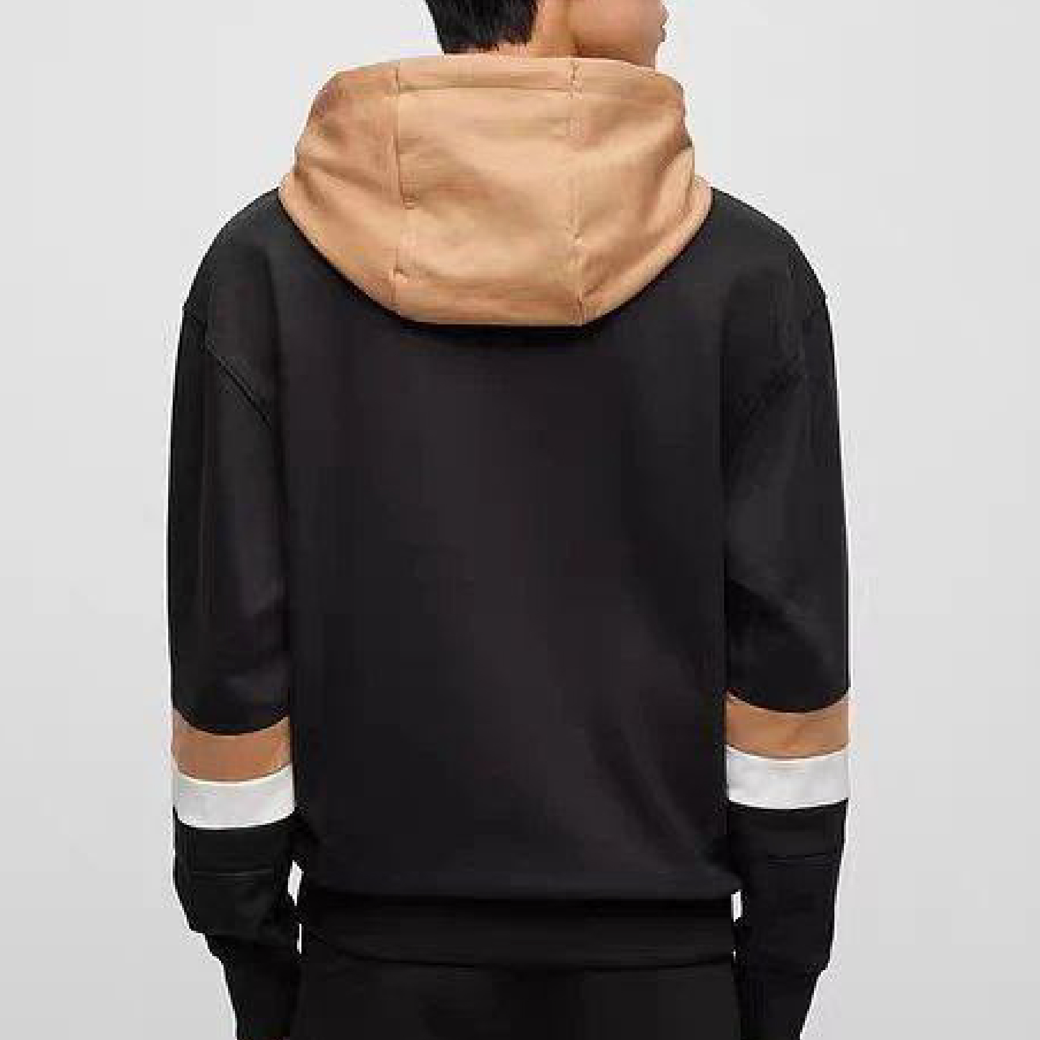 Hugo Boss Contrast Hood Striped Sleeve Black Hoodie-09