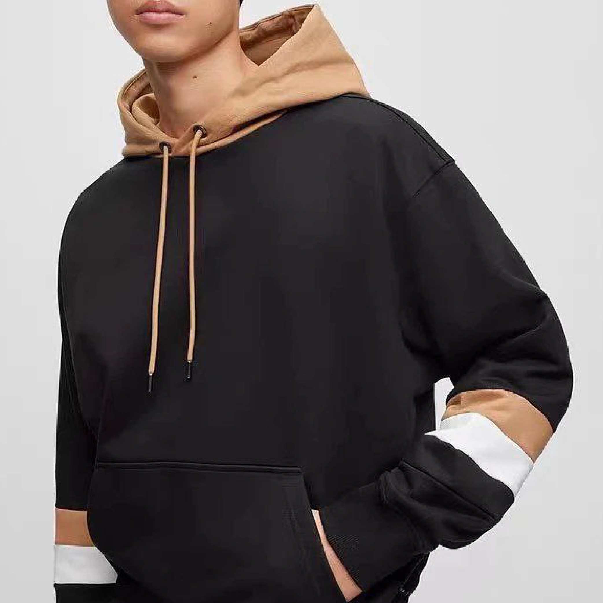 Hugo Boss Contrast Hood Striped Sleeve Black Hoodie-08