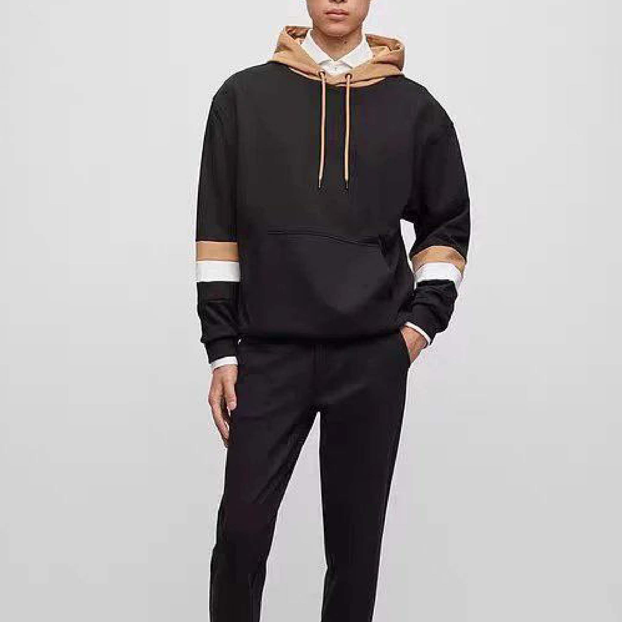 Hugo Boss Contrast Hood Striped Sleeve Black Hoodie-10