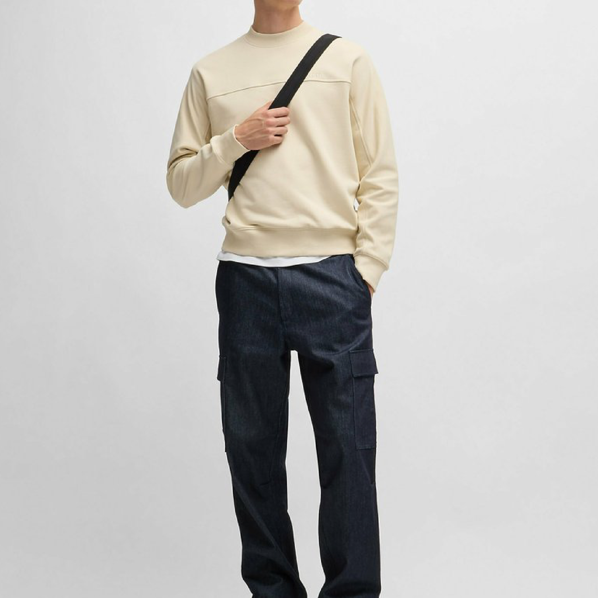 Hugo Boss Relaxed-Fit Sweatshirt with Logo Detail - Cream-05