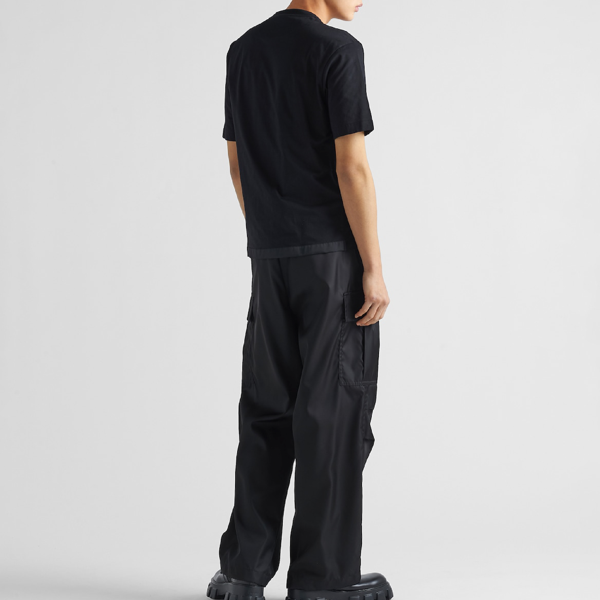 Prada Triangle Metal Logo Pocket Black Tee-04