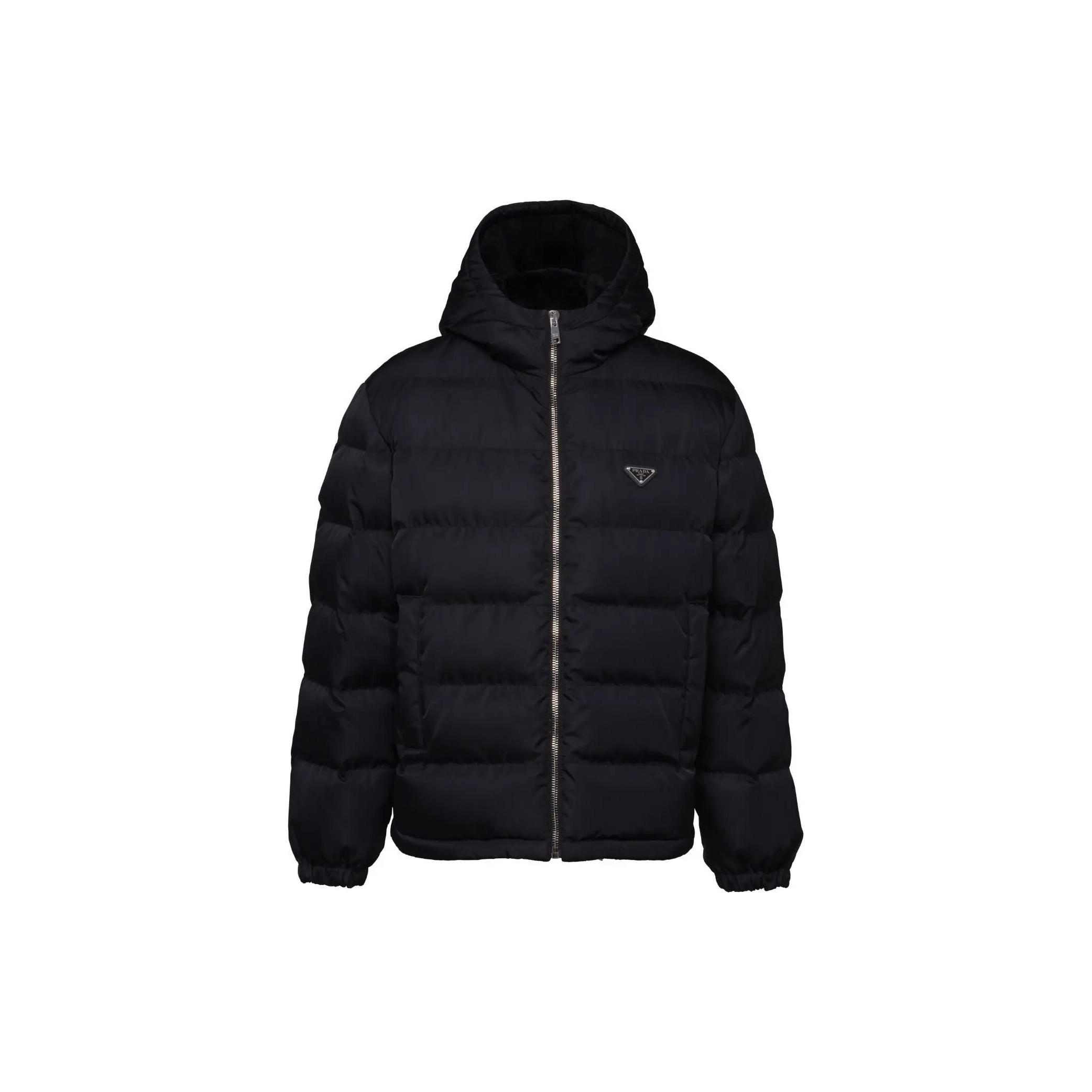 Prada Triangle Metal Logo Down Puffer Hooded Jacket-01