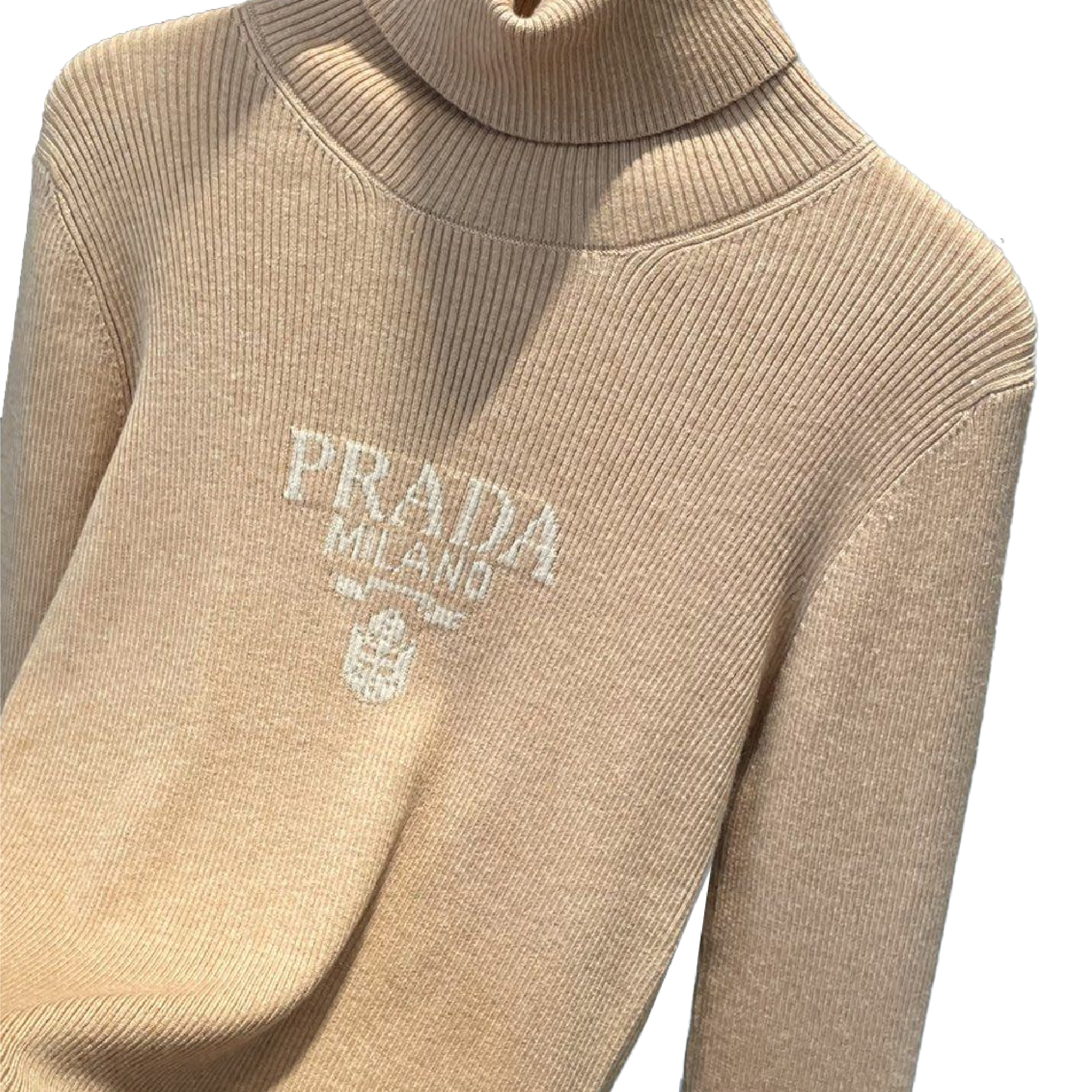 Prada Women's Cashfeel Superfine Wool Turtleneck Sweater in camel brown-03