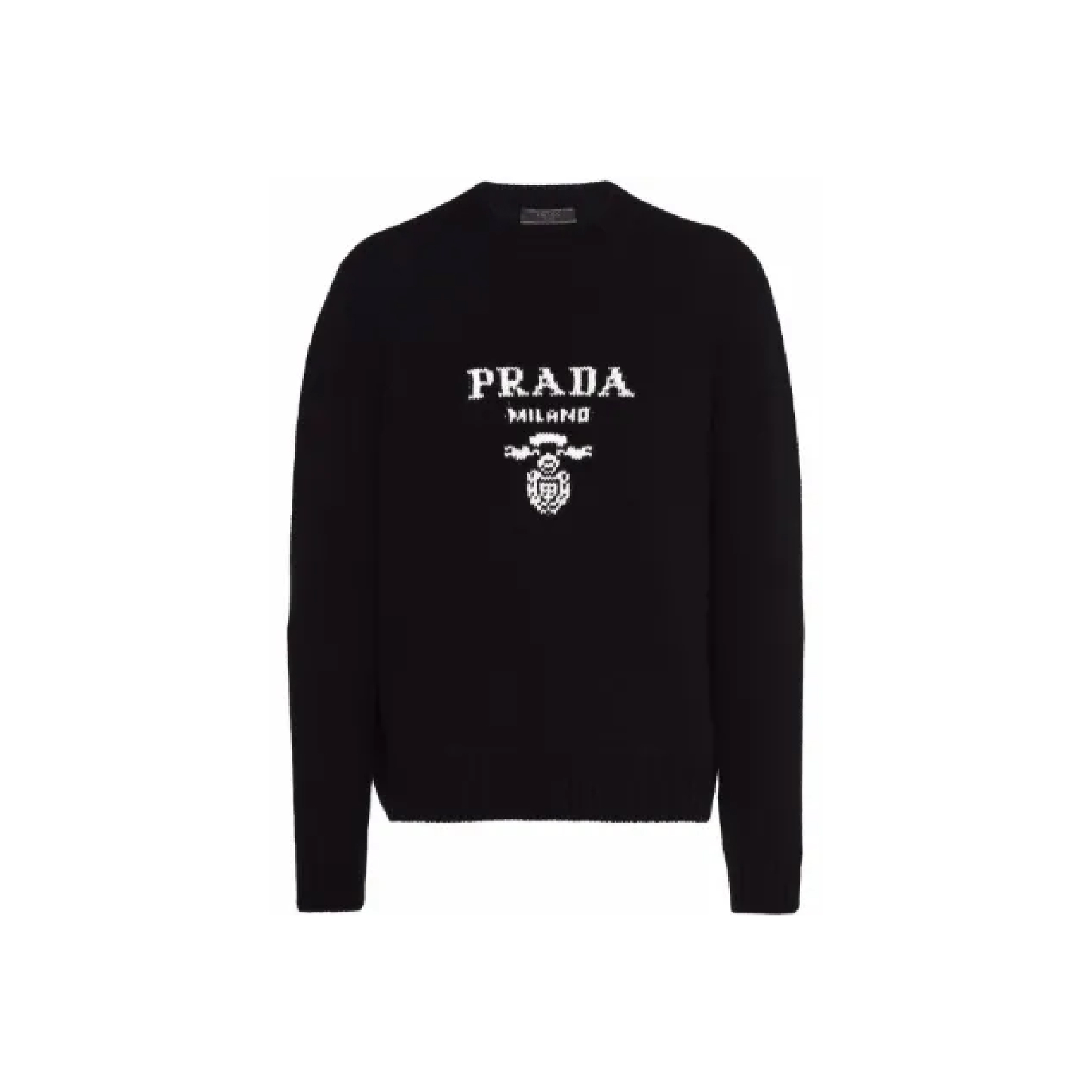 Prada Milano Intarsia Logo Wool-Cashmere Black Sweater-01