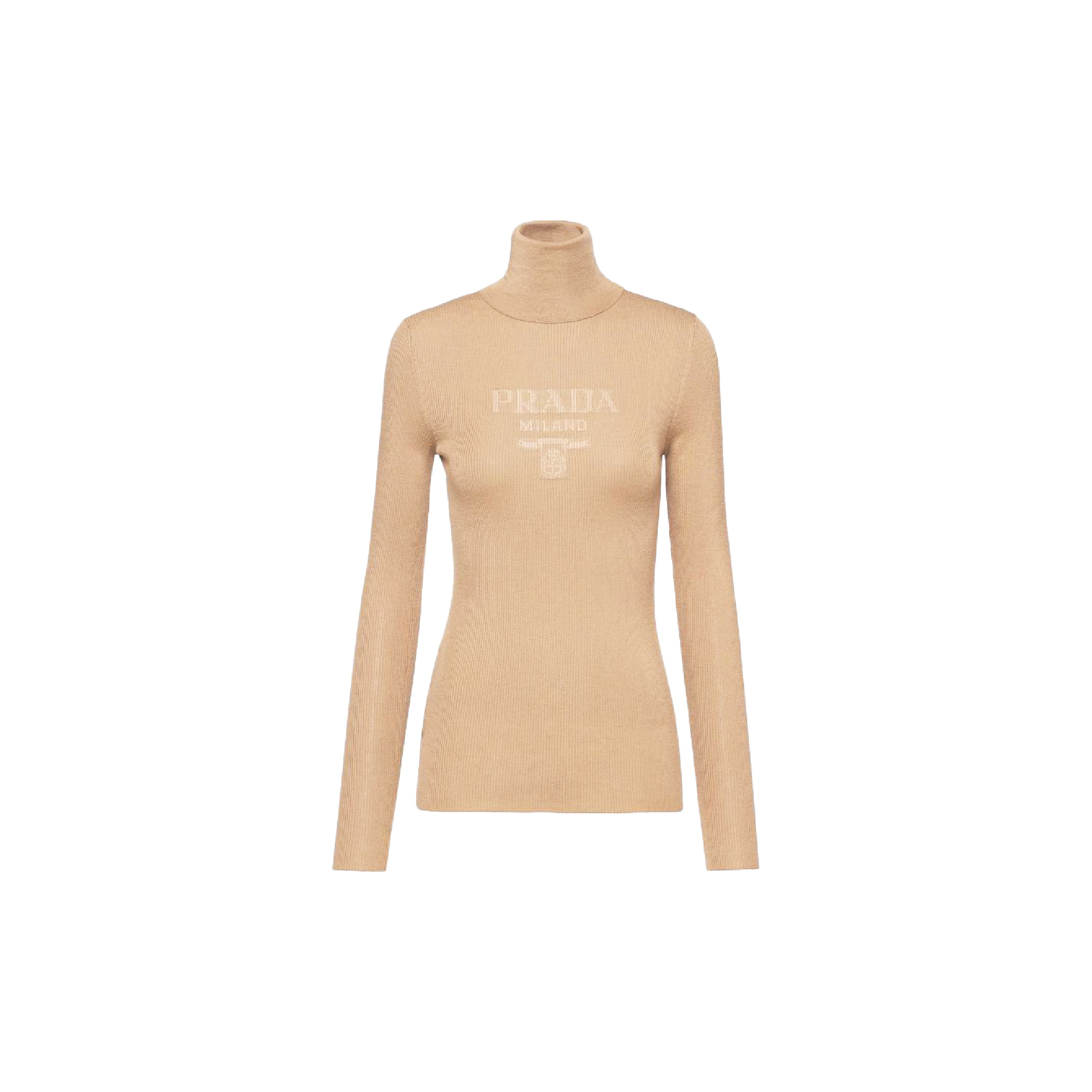 Prada Women's Cashfeel Superfine Wool Turtleneck Sweater in camel brown-01