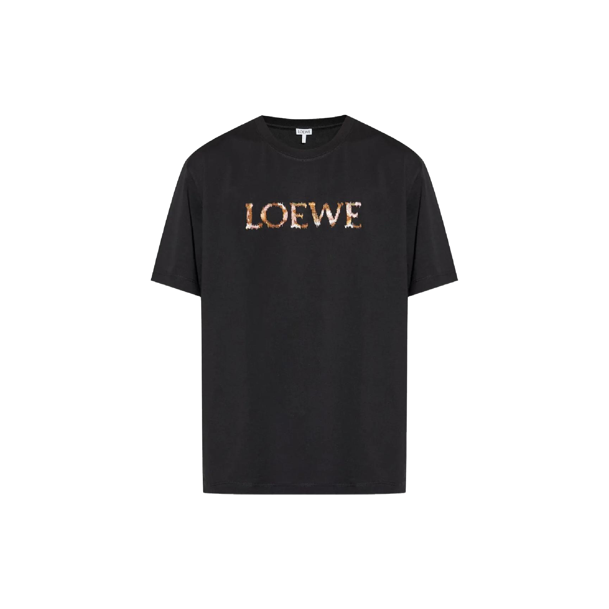 Loewe Cotton-Blend Embroidered Wording Logo Black Tee-01