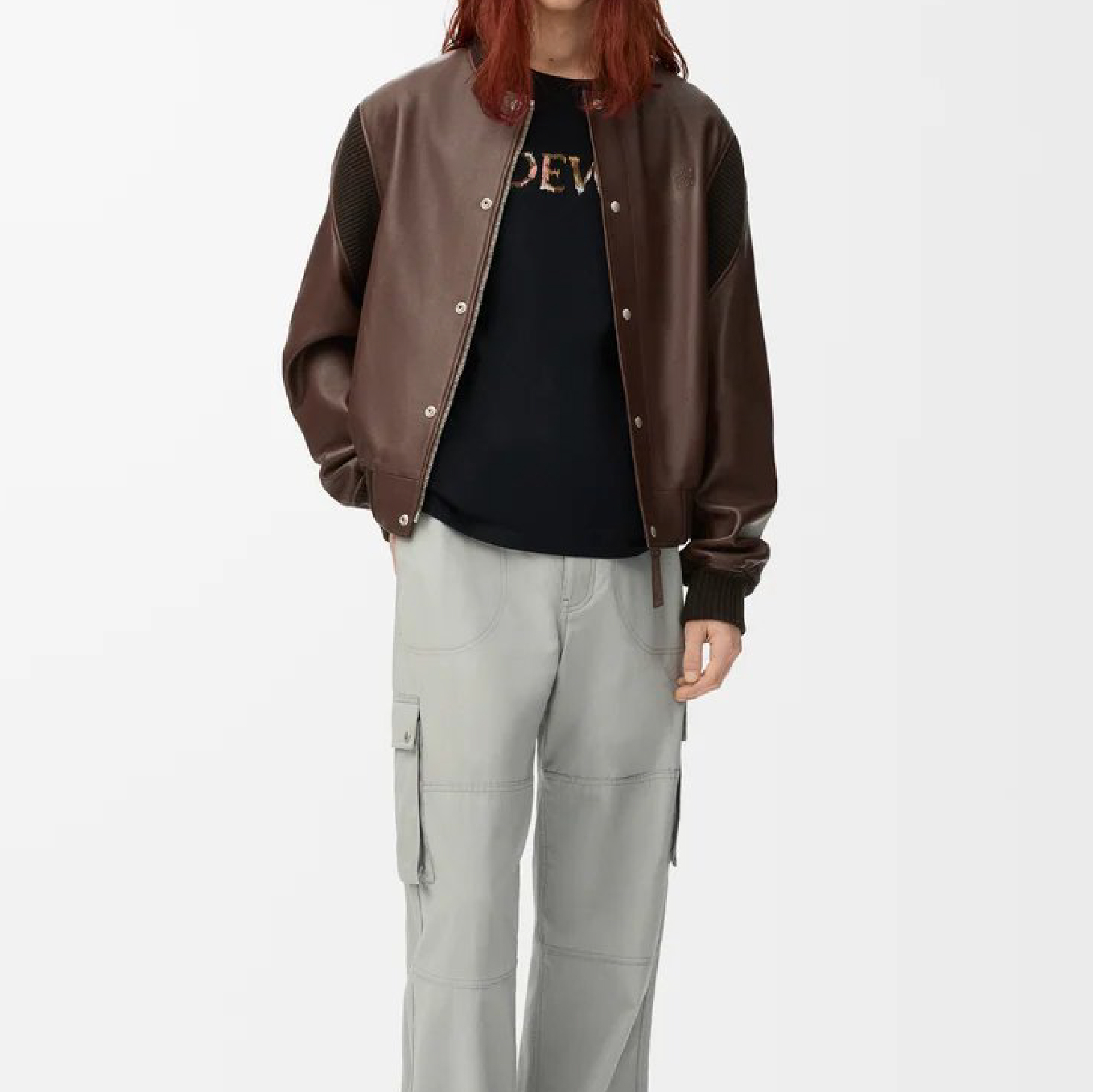 Loewe Cotton-Blend Embroidered Wording Logo Black Tee-05