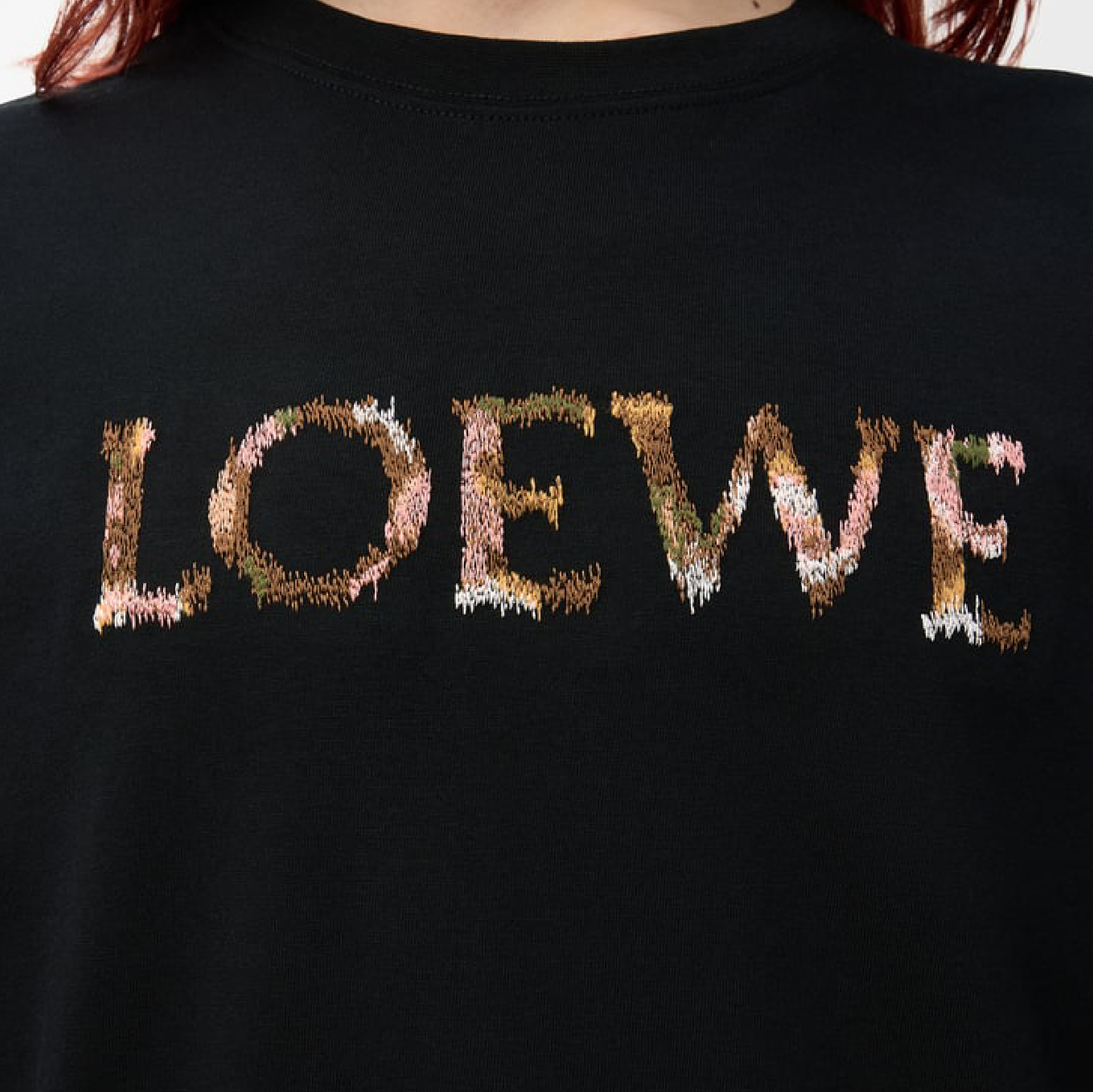Loewe Cotton-Blend Embroidered Wording Logo Black Tee-02