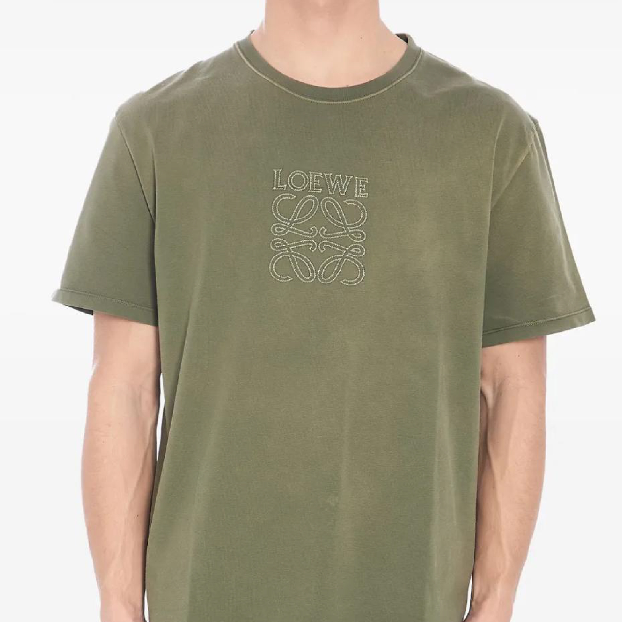 Loewe Anagram Embroidered Centre Logo Olive Green Tee-05