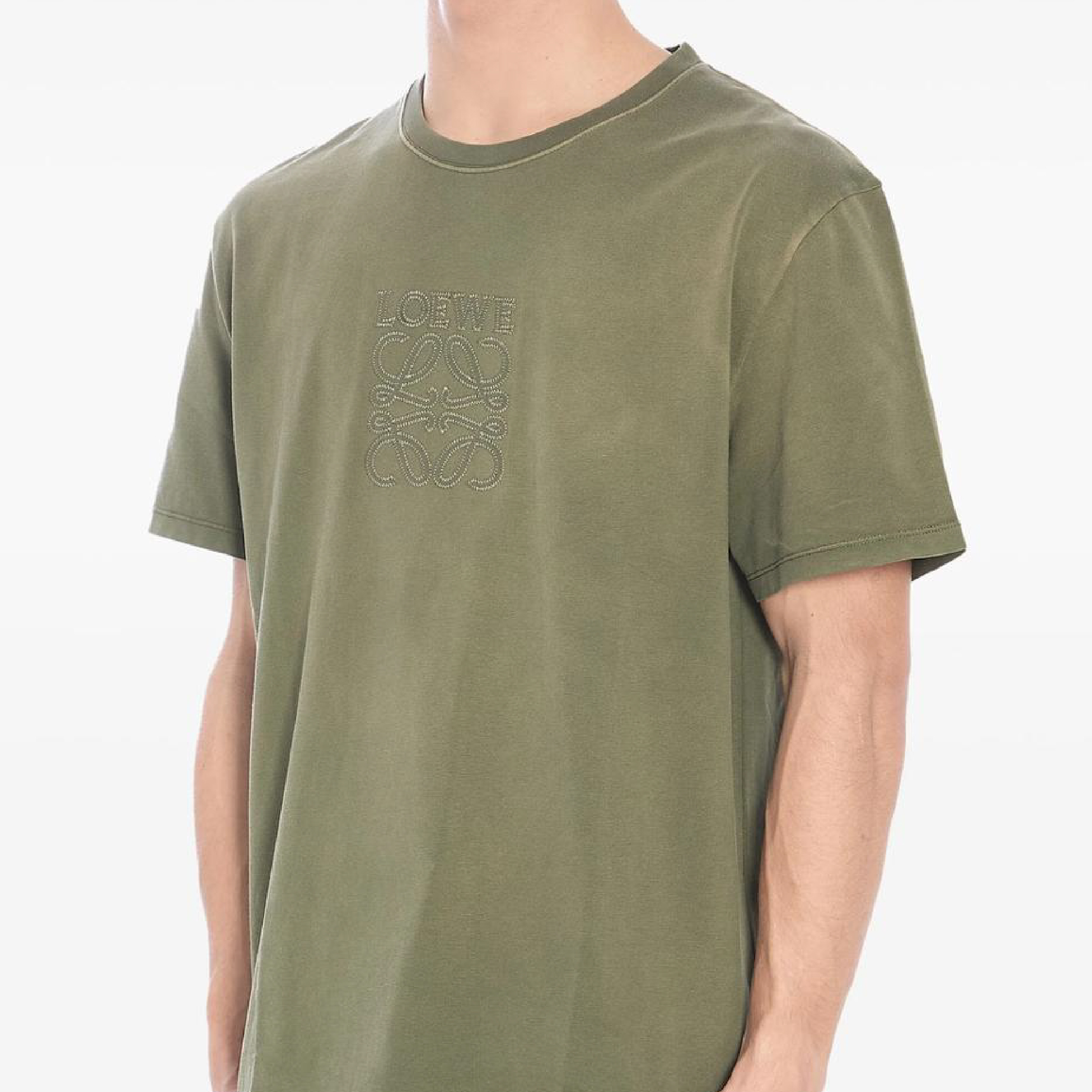 Loewe Anagram Embroidered Centre Logo Olive Green Tee-06