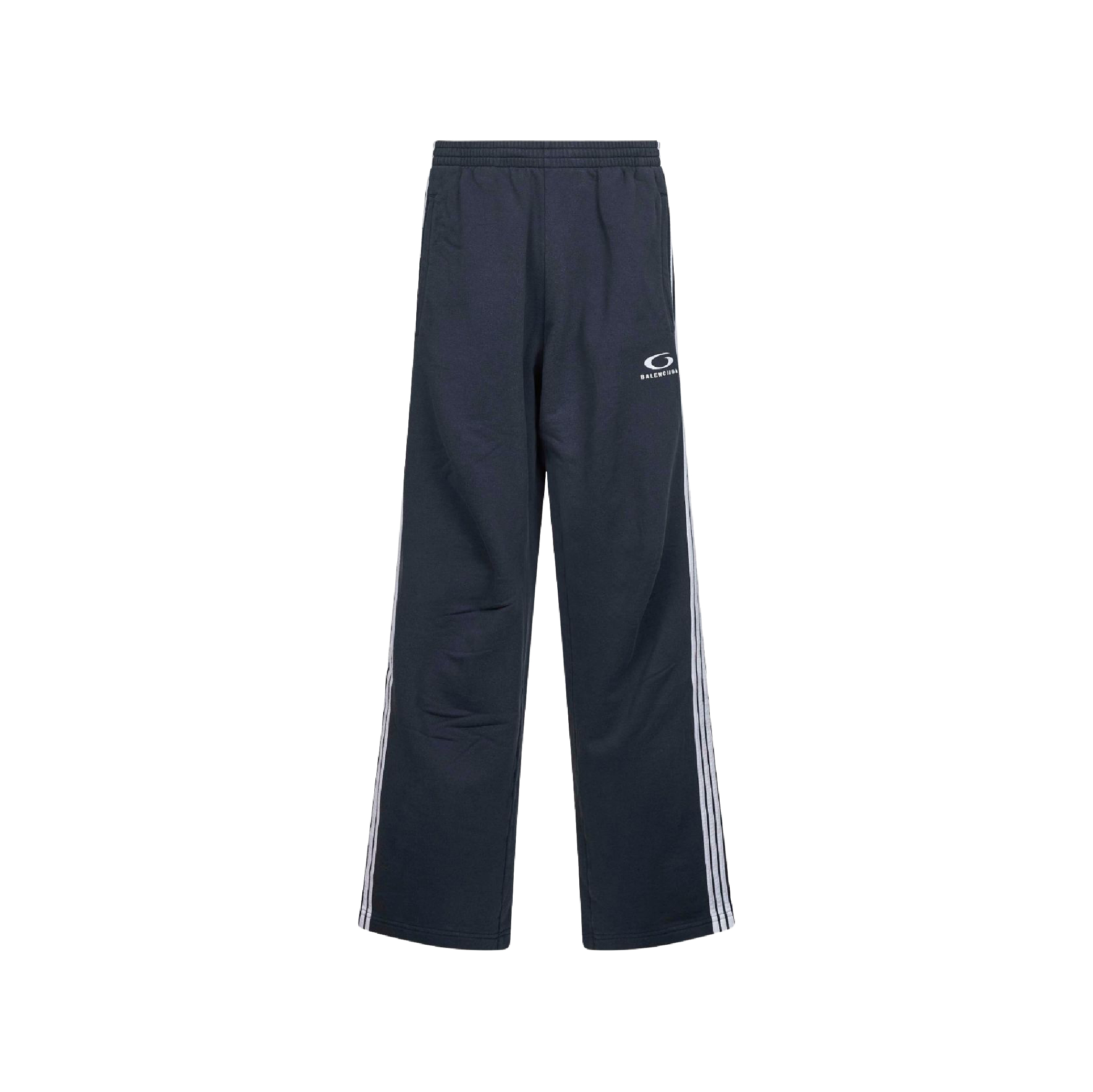 Balenciaga Embroidered Striped Navy Wide-Leg Track Pants-02