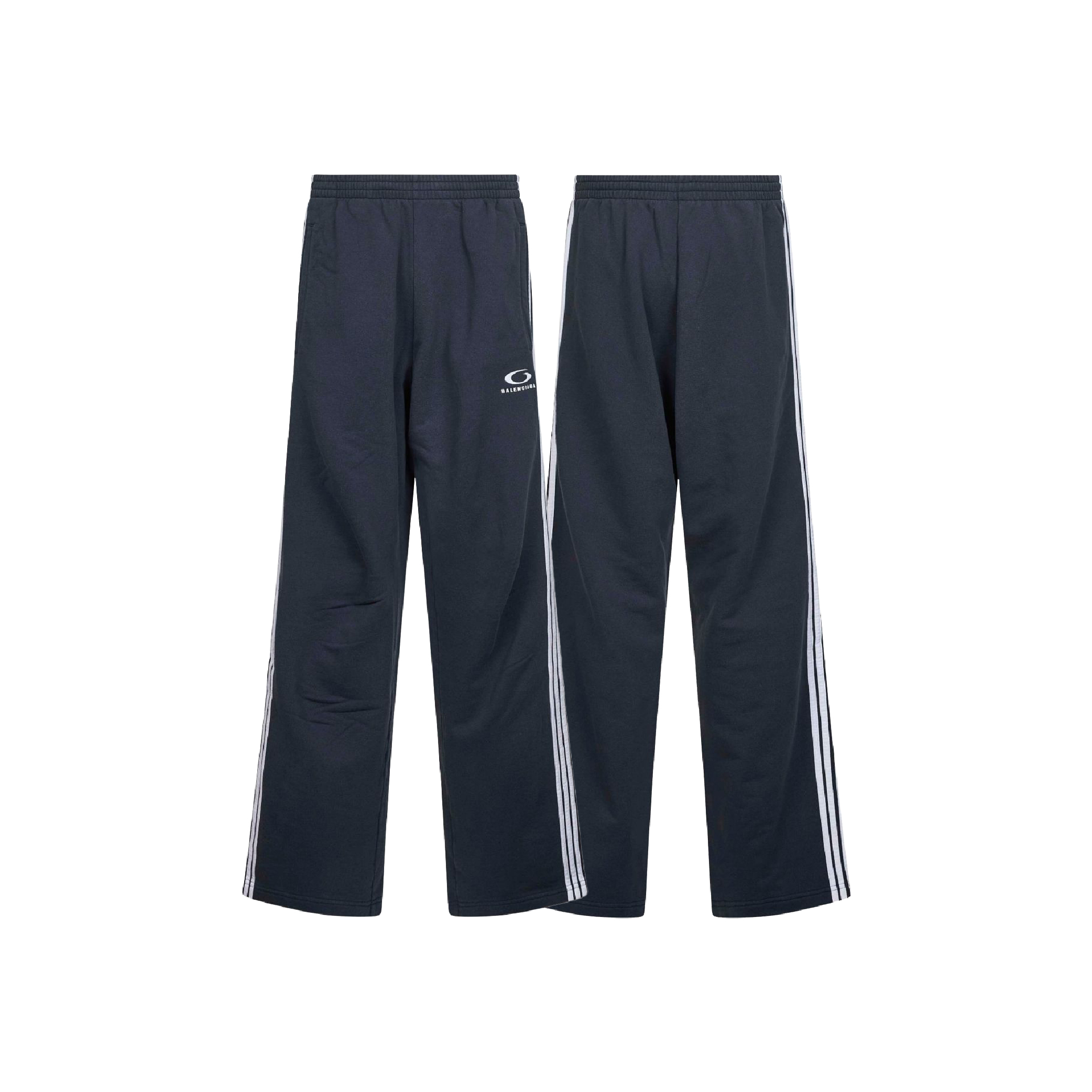 Balenciaga Embroidered Striped Navy Wide-Leg Track Pants-01