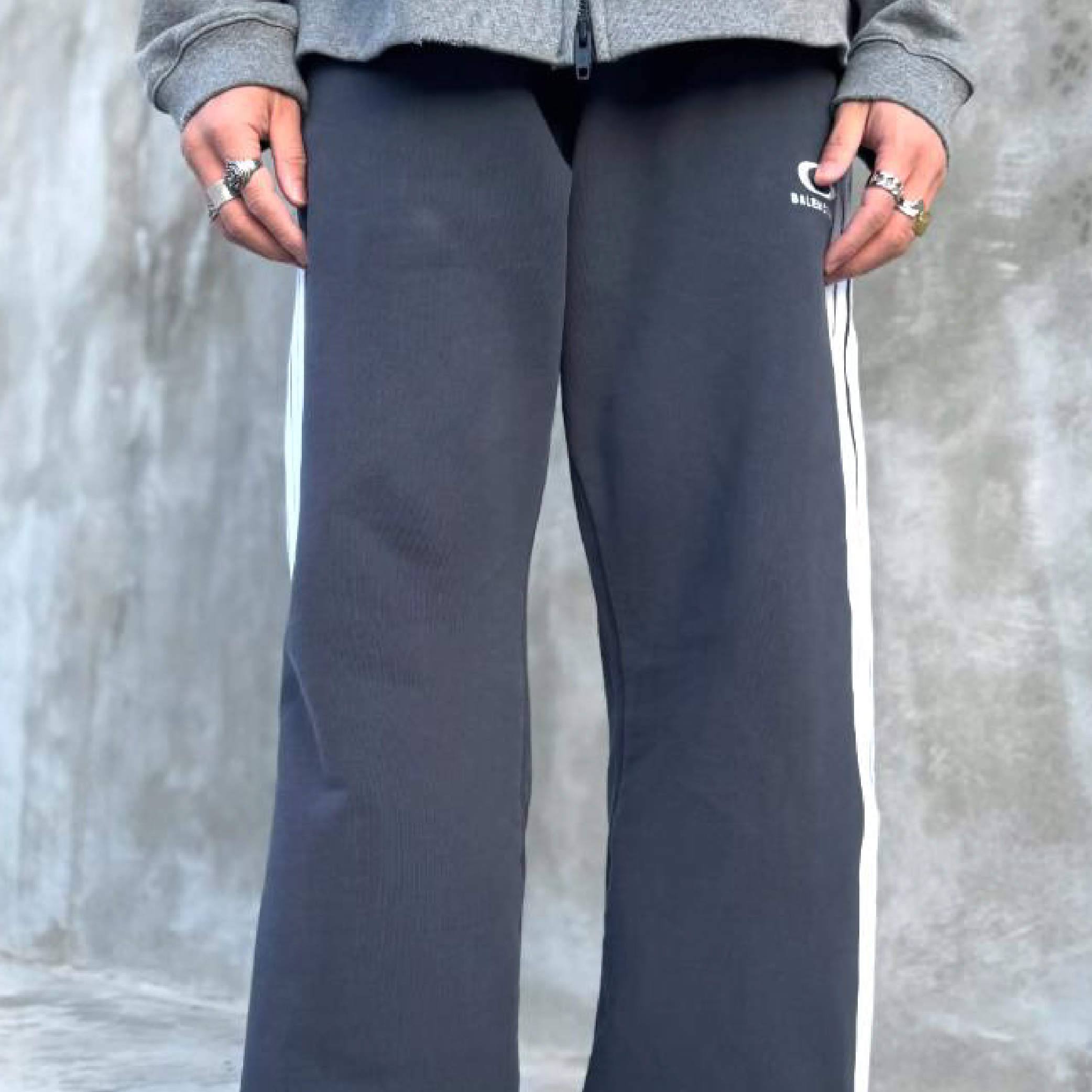 Balenciaga Embroidered Striped Navy Wide-Leg Track Pants-04