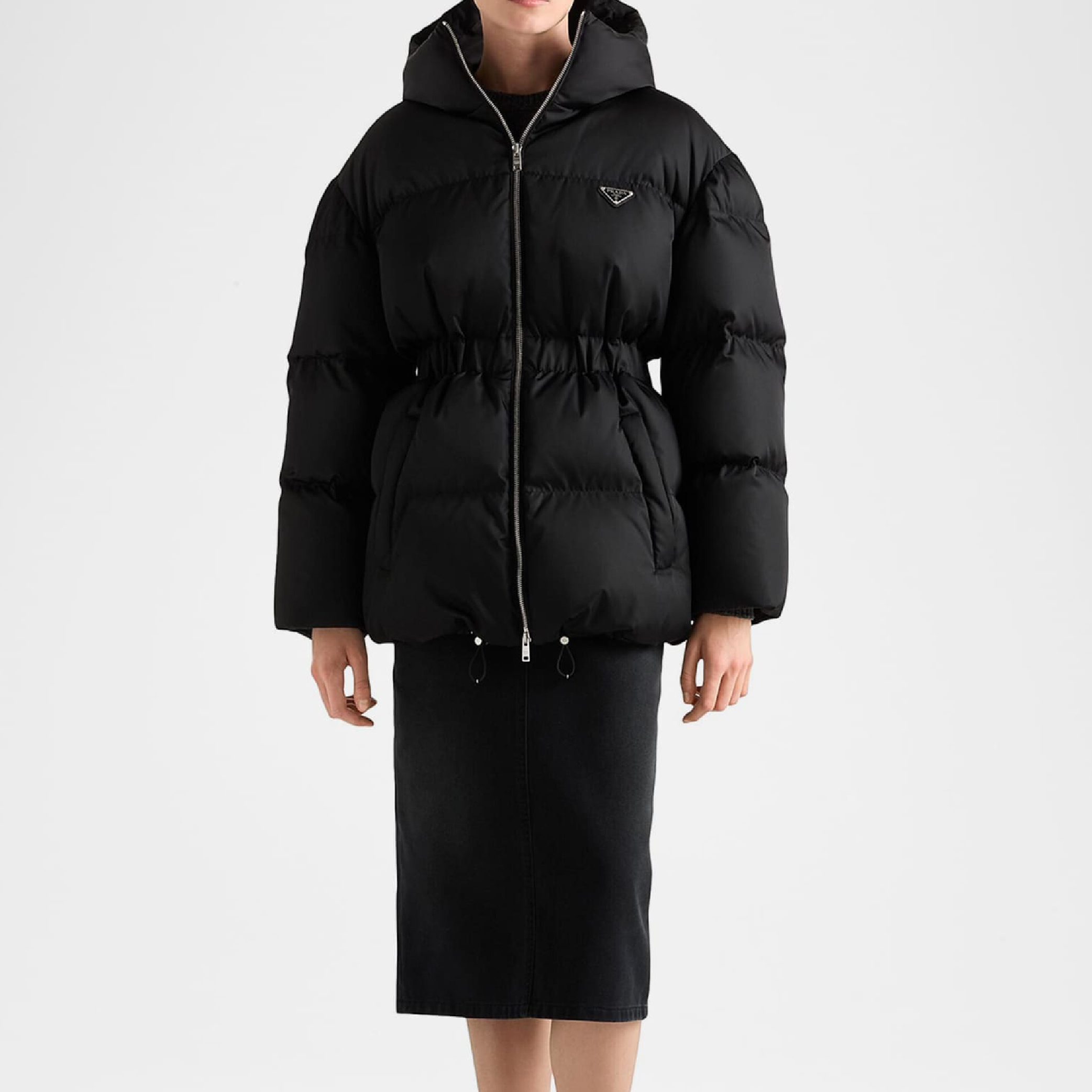 Prada Women Re-Nylon Hooded Down Jacket in Black-05